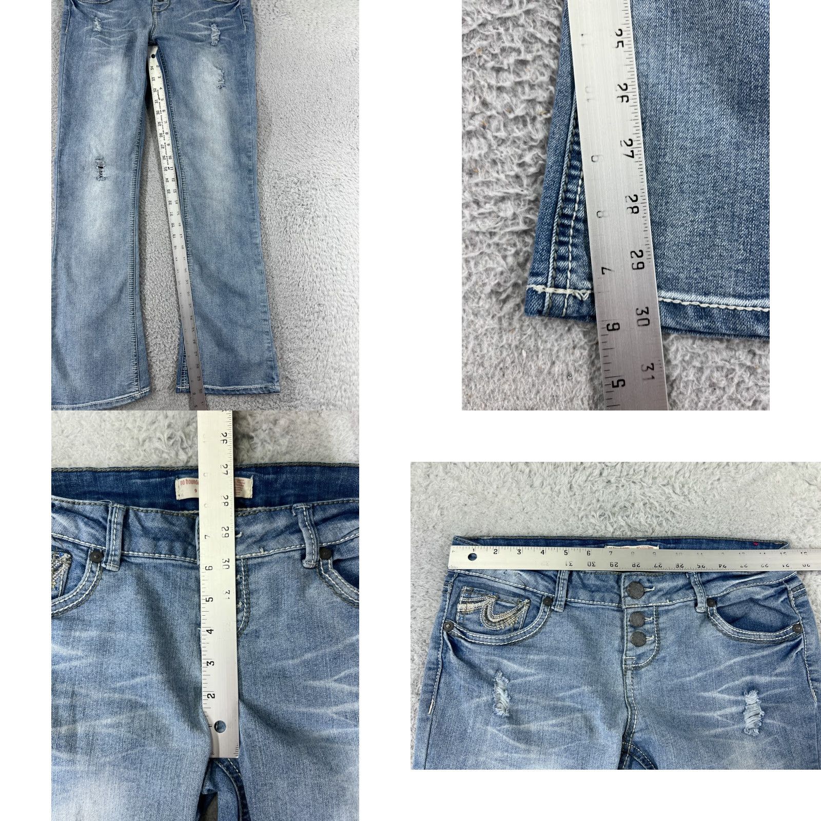 Vintage No Boundaries Jeans Women 9 Regular Blue Light Wash Distressed Flared Denim Inseam 30 Size 30" / US 8 / IT 44 - 8 Thumbnail