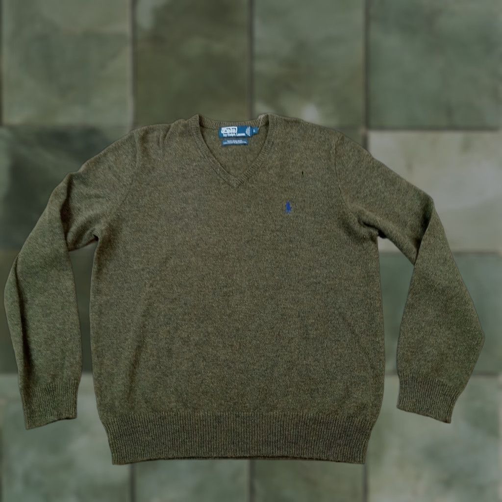 Ralph Lauren Ralph Lauren Sweater Mens Large Green Cable-Knit V-Neck Pullover Lambswool Size US L / EU 52-54 / 3 - 1 Thumbnail