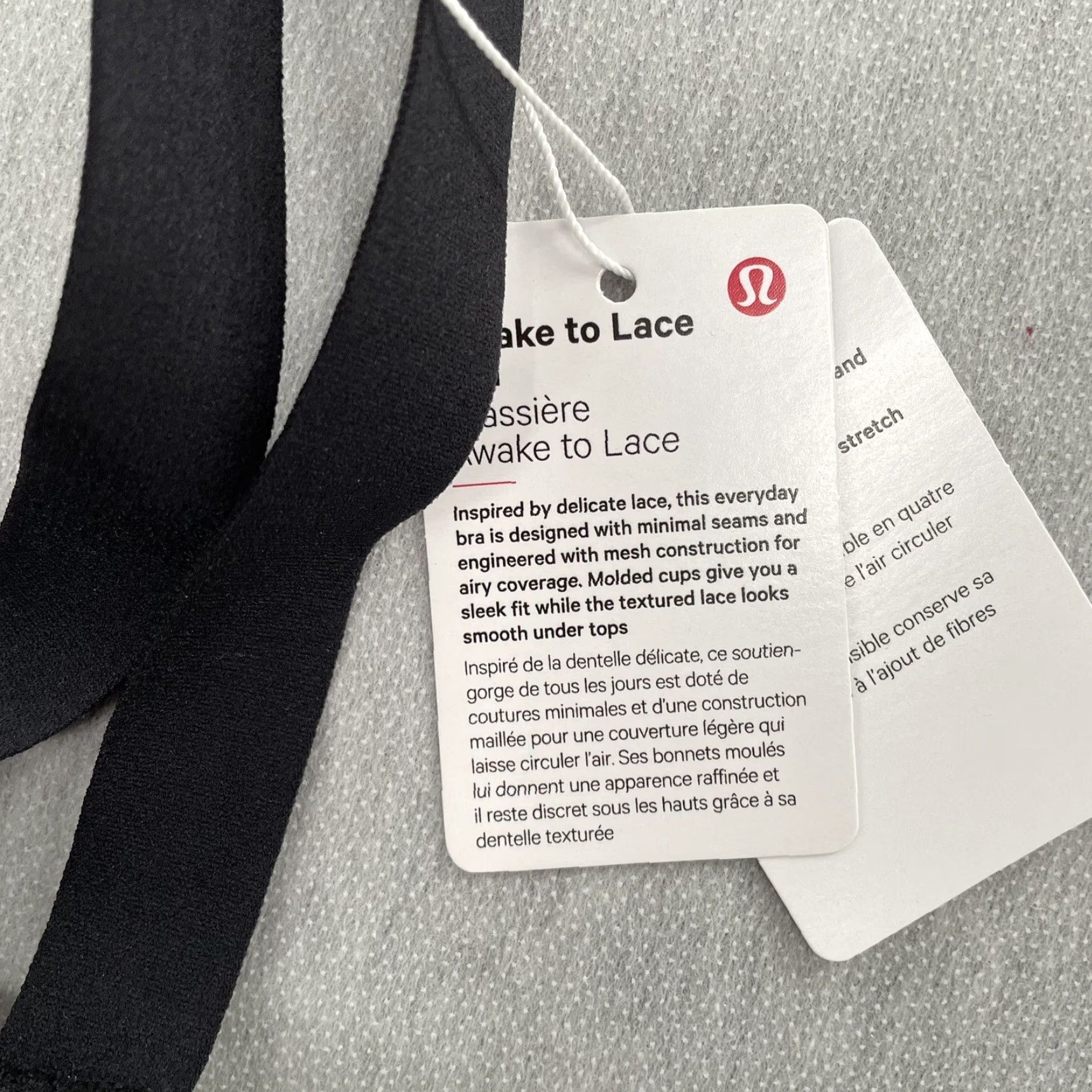 Lululemon Sports Bra Womens 32C Black Awake To Lace Overlay Wireless Non-Padded Racerback Athleisure NEW
