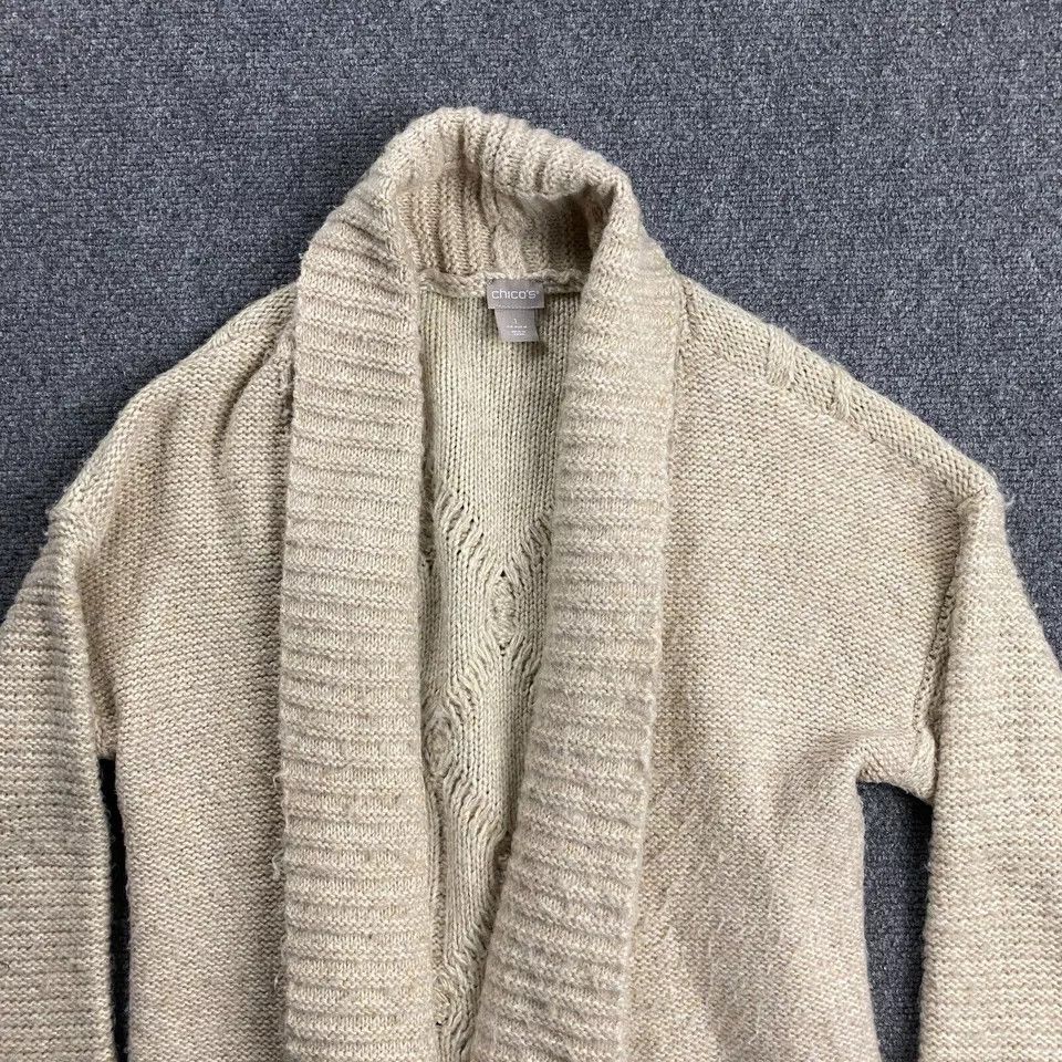 Chicos Chico's Cardigan Women's Medium Beige Knit Cotton Sweater 1 Size M / US 6-8 / IT 42-44 - 2 Thumbnail