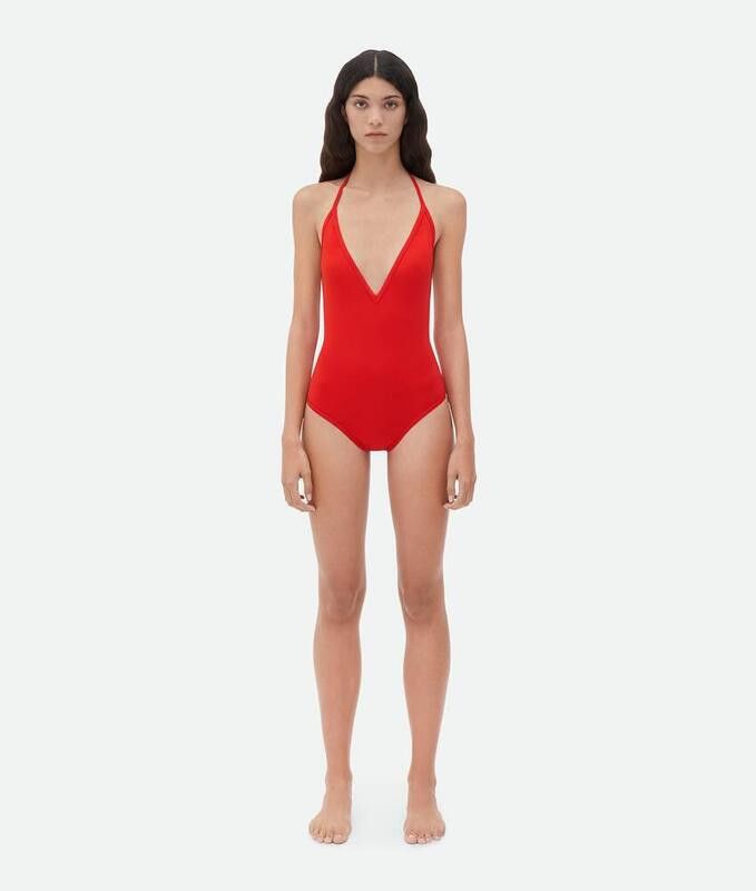 Bottega Veneta o1w1db10825 Stretch Nylon Halter Neck Swimsuit in Red Size XS / US 0-2 / IT 36-38 - 1 Thumbnail