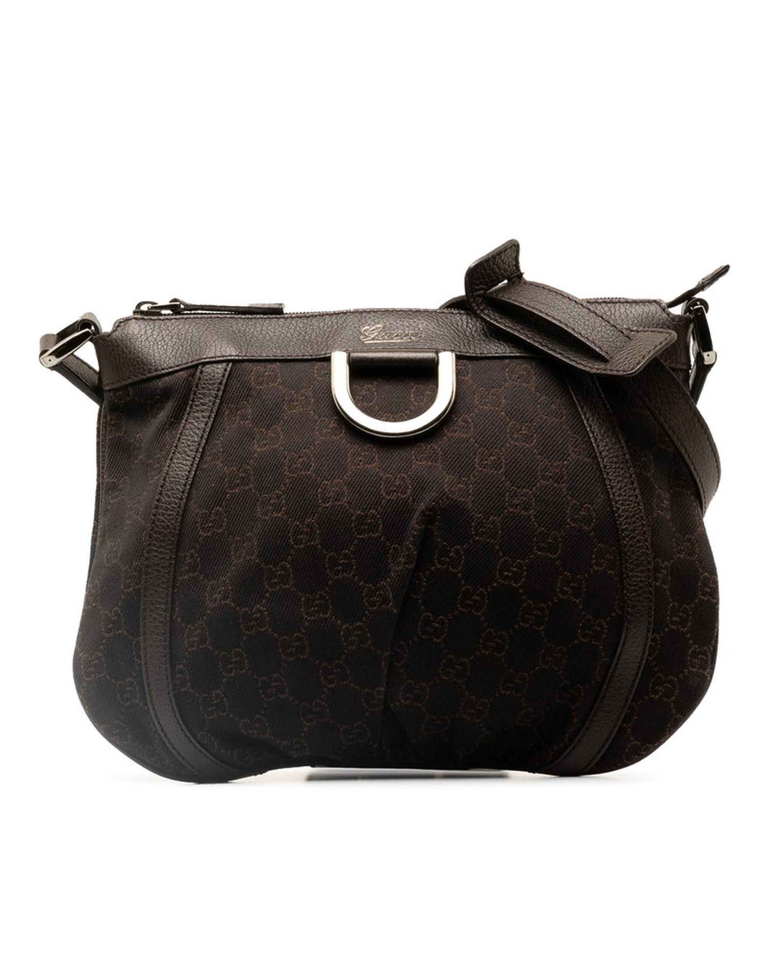 image of Gucci Canvas D Ring Shoulder Bag In Brown, Women's