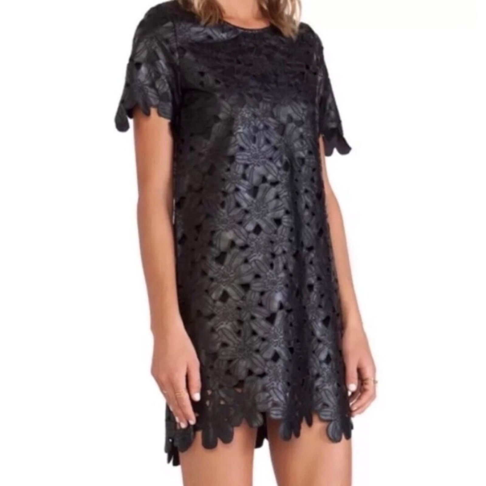 Designer JOA LA Anthro laser cut black shift dress Size S / US 4 / IT 40 - 1 Thumbnail