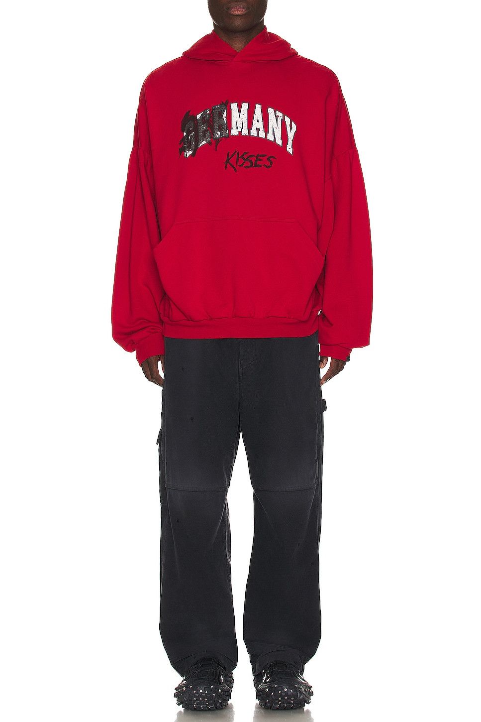 直営店☆BALENCIAGA☆ Many Kisses オーバーサイズ Tシャツ/ RED Balenciaga o1bcso1str1124 Dup / Many Kisses Round Hoodie