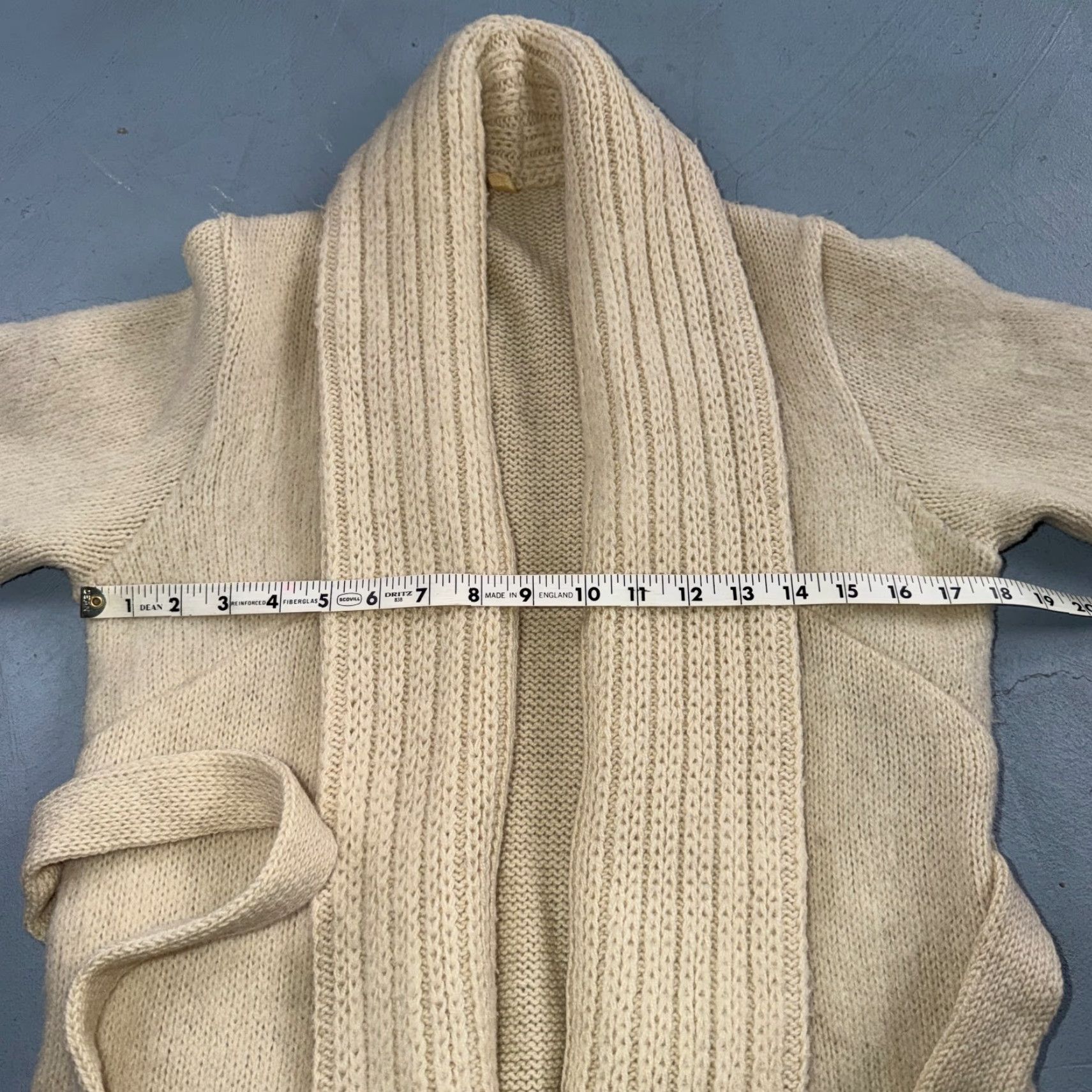 Vintage VTG Cardigan Knit Ribbed Open Belted Pockets Beige S/M Women Knit Style Ribbed Cardigan - VTG 70s 80s Boho Chic Size M / US 6-8 / IT 42-44 - 6 Thumbnail