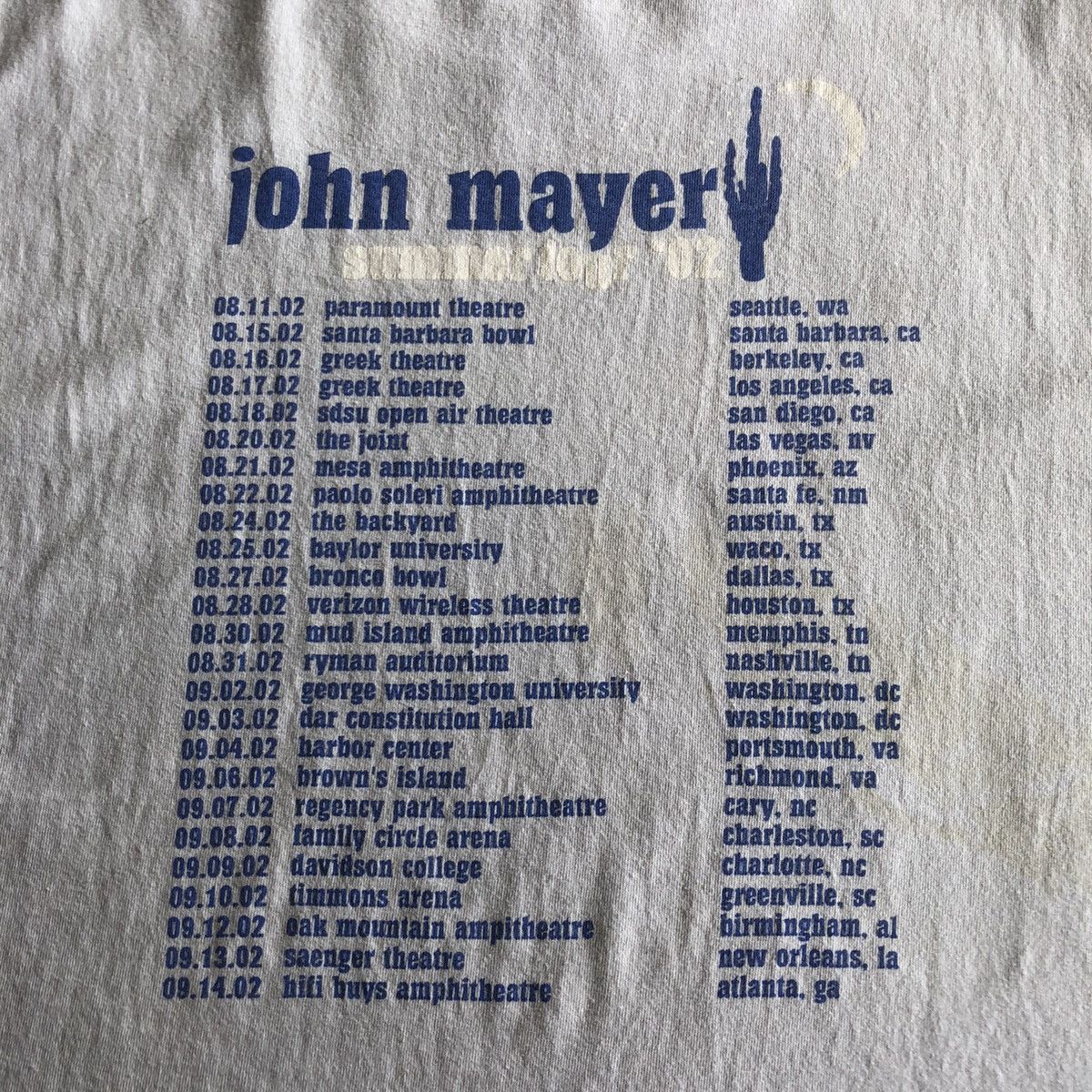 Vintage John Mayer Summer Tour 2002 Light Gray Size L Size US L / EU 52-54 / 3 - 20 Thumbnail