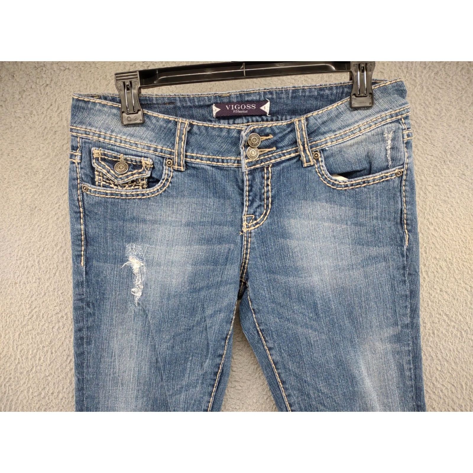 Vintage VIGOSS Bootcut Jeans Flap Pocket Embroidered Thick Stitch Size 5 Blue Womens Jeans Size 27" / US 4 / IT 40 - 3 Thumbnail