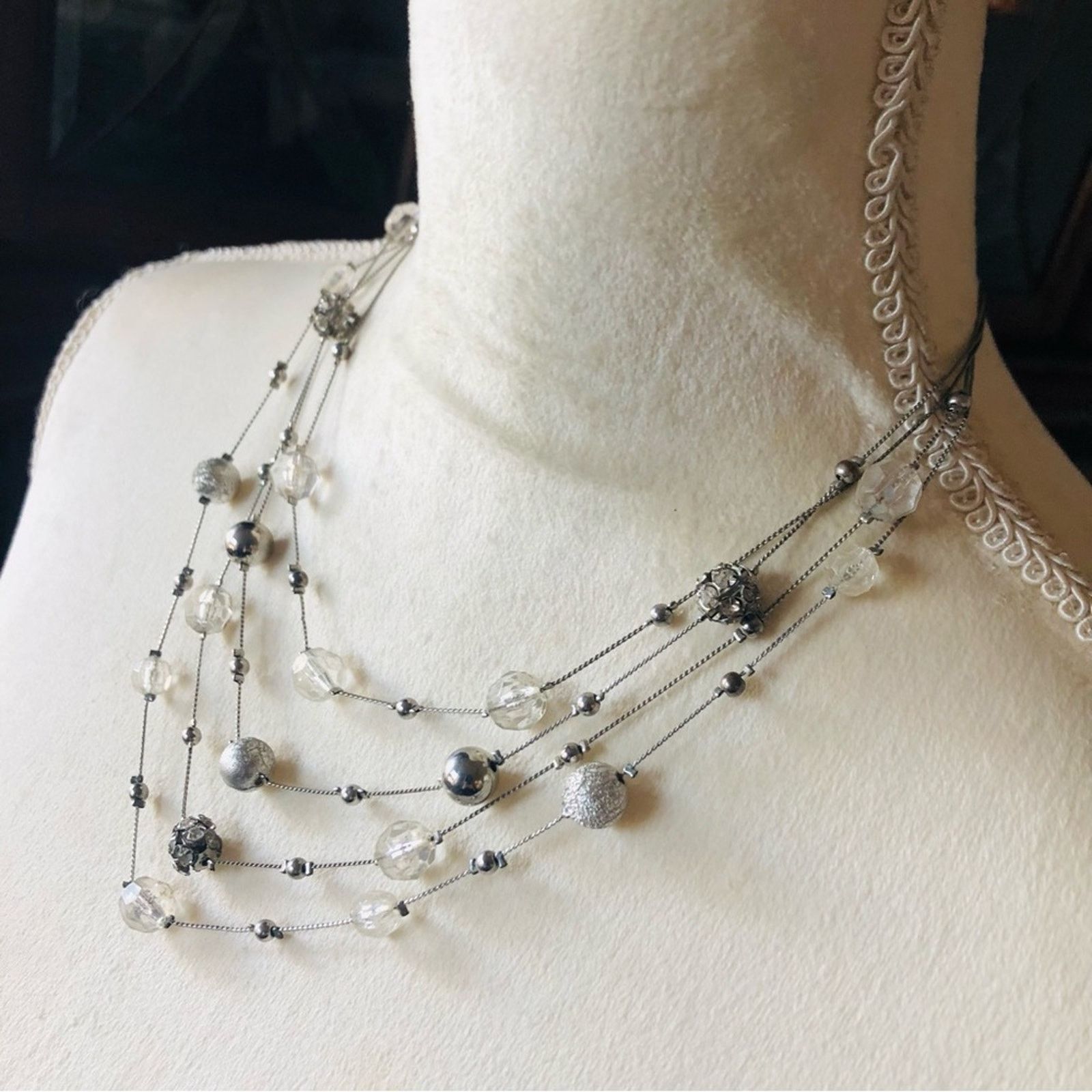 Jewelry NY&Co quad strand silver beaded chain necklace Size ONE SIZE - 4 Thumbnail