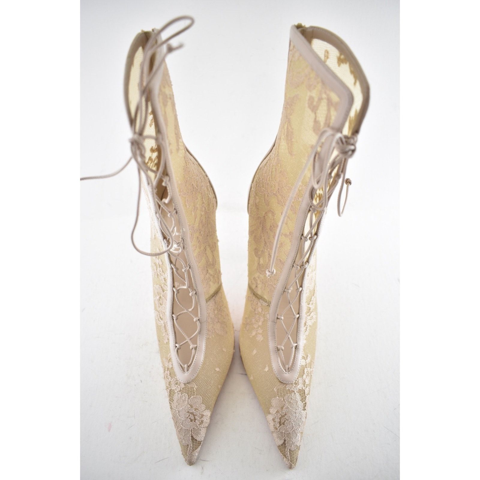 Christian Louboutin KM Lace Booty 100 Pearl Beige Lace Up Ankle Heel Bootie 40 Size US 10 / IT 40 - 15 Thumbnail