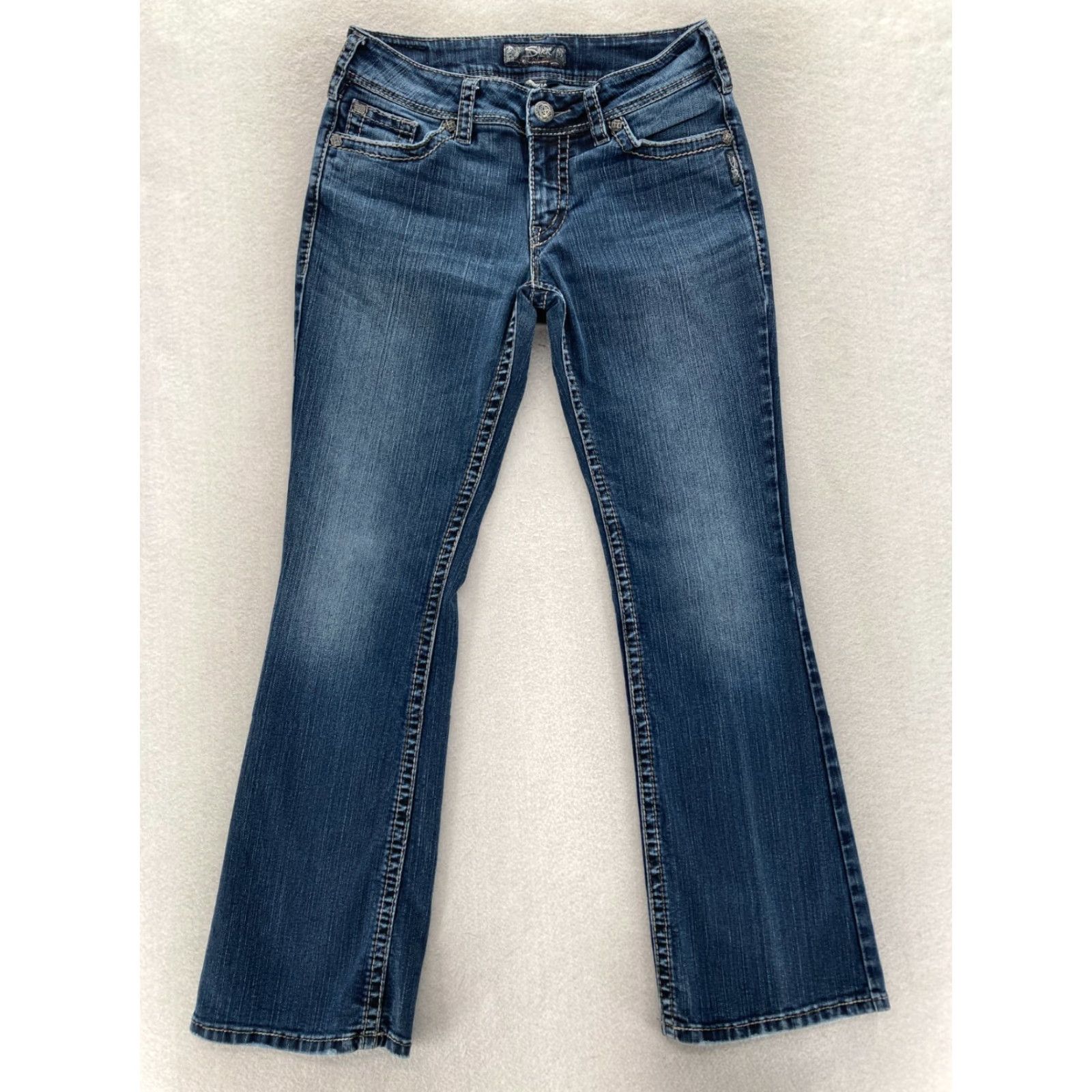 Silver Jeans Co. Silver Jeans Suki Surplus Women's 29x32 Bootcut Dark Wash Blue Denim Grunge Rock Size 29" - 2 Thumbnail