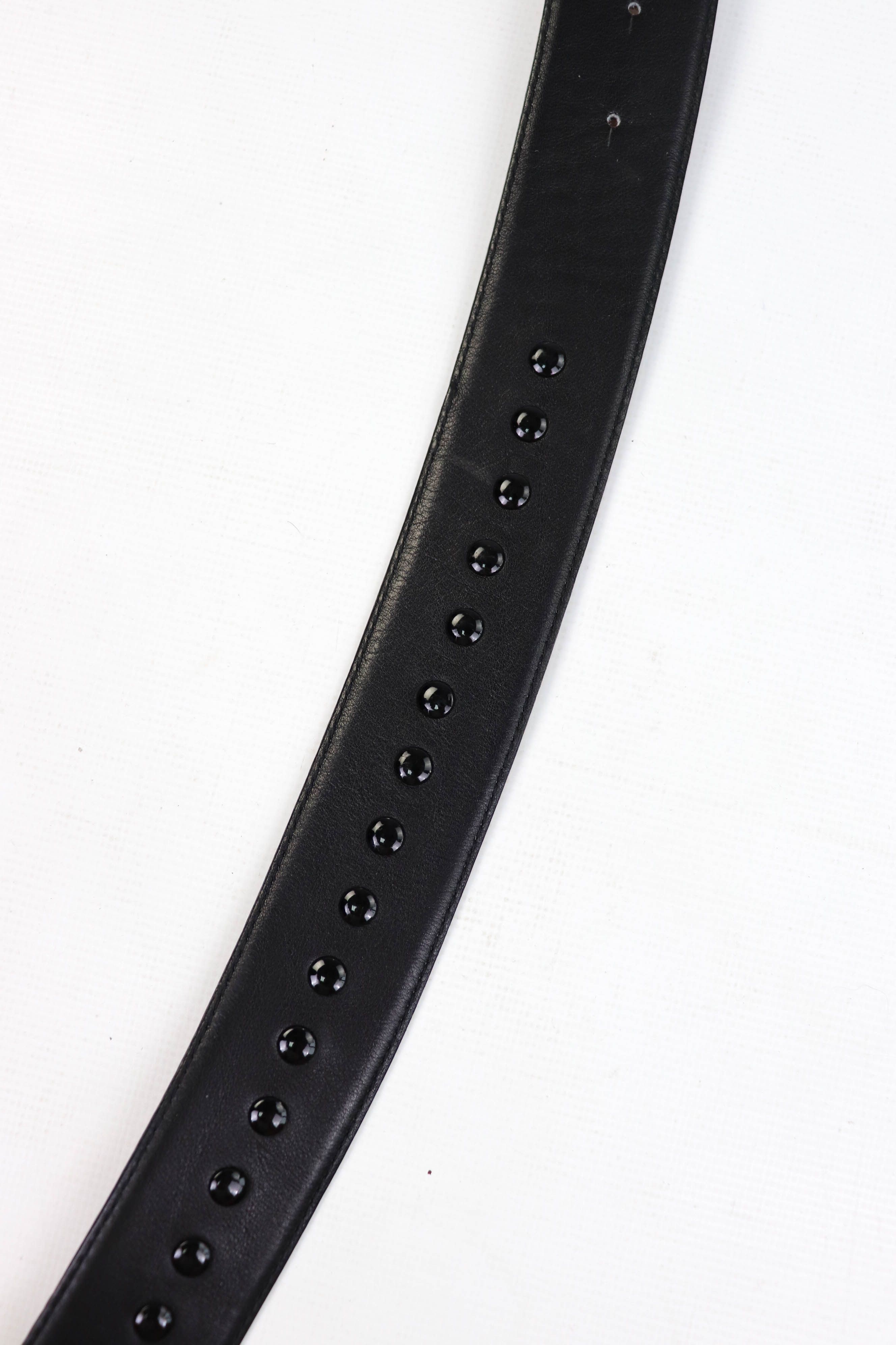Vintage NOEMI LIBERTI PARIS Rhinestones Buckle Leather Studded Belt Size ONE SIZE - 9 Thumbnail