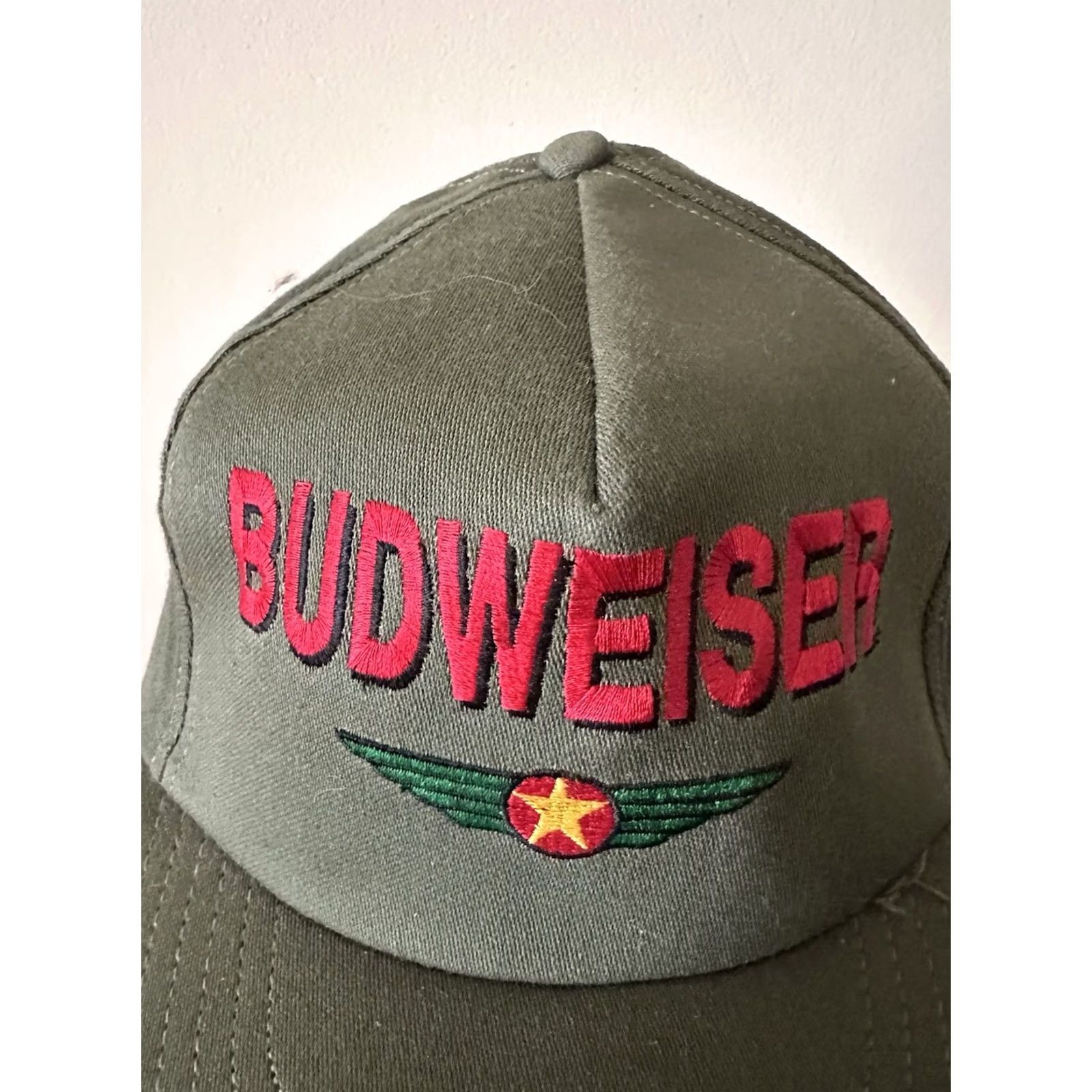 Budweiser VINTAGE Budweiser Hat Snapback Logo Olive USA One Size Men Green NWOT 90s Army Embroidered Spellout Adjustable Size ONE SIZE - 3 Thumbnail