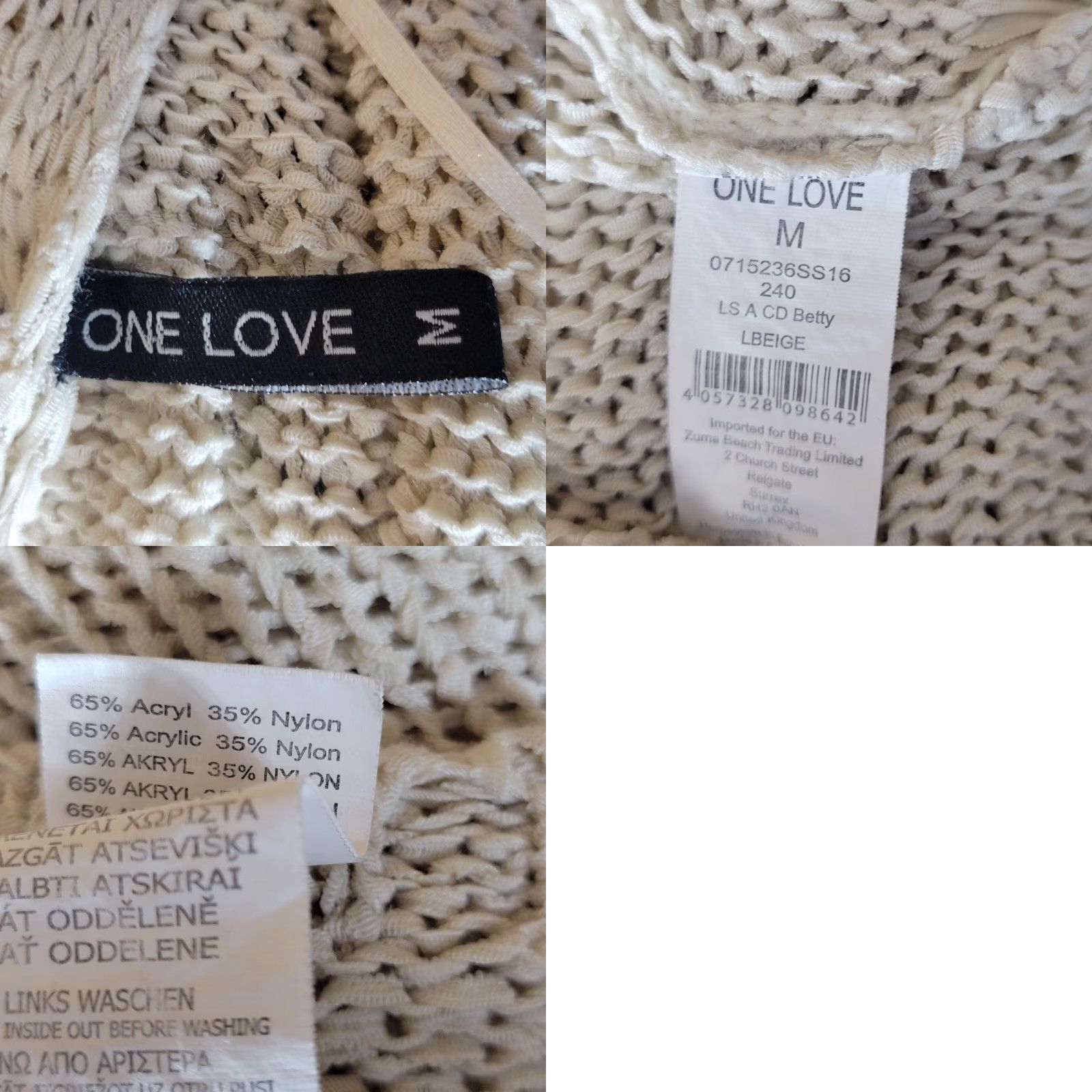 Vintage One Love Womens Top Long Sleeve Fringe Knit Open Cardigan Sweater Beige Size M Size M / US 6-8 / IT 42-44 - 8 Thumbnail