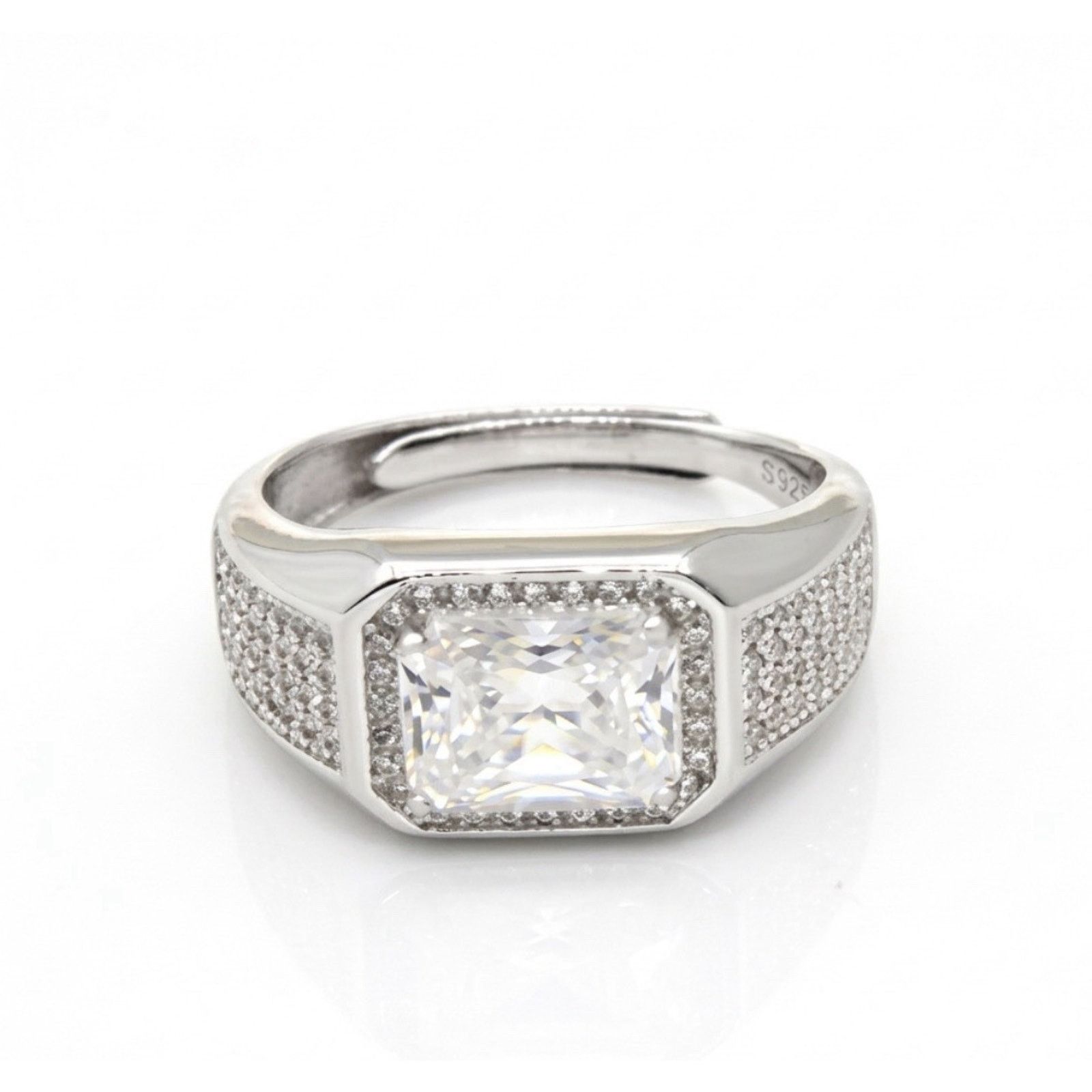 Other Emerald Cut Moissanite Men Signet Ring 925S Silver OneSize Size ONE SIZE - 1 Thumbnail