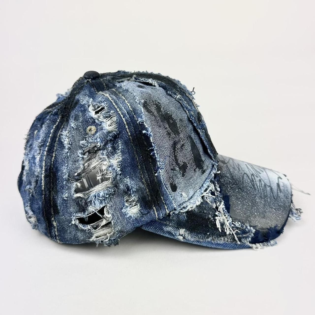 Other ASTROBOI* Shredded Blue Distressed Denim Hat Size ONE SIZE - 3 Thumbnail