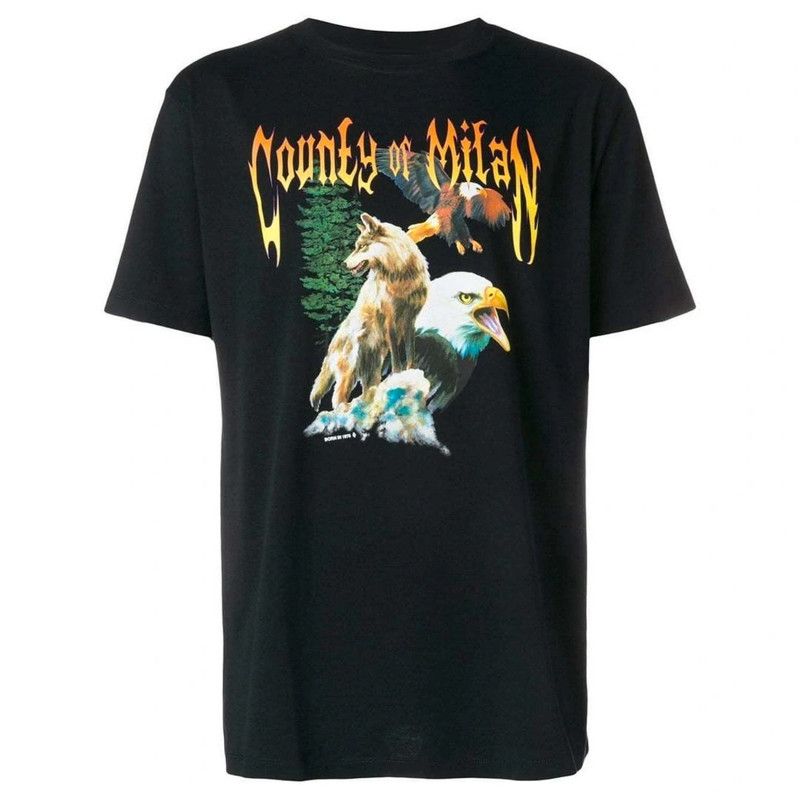 Marcelo Burlon Marcelo Burlon County of Milan Black Wolf Eagle T-Shirt Size US L / EU 52-54 / 3 - 1 Thumbnail