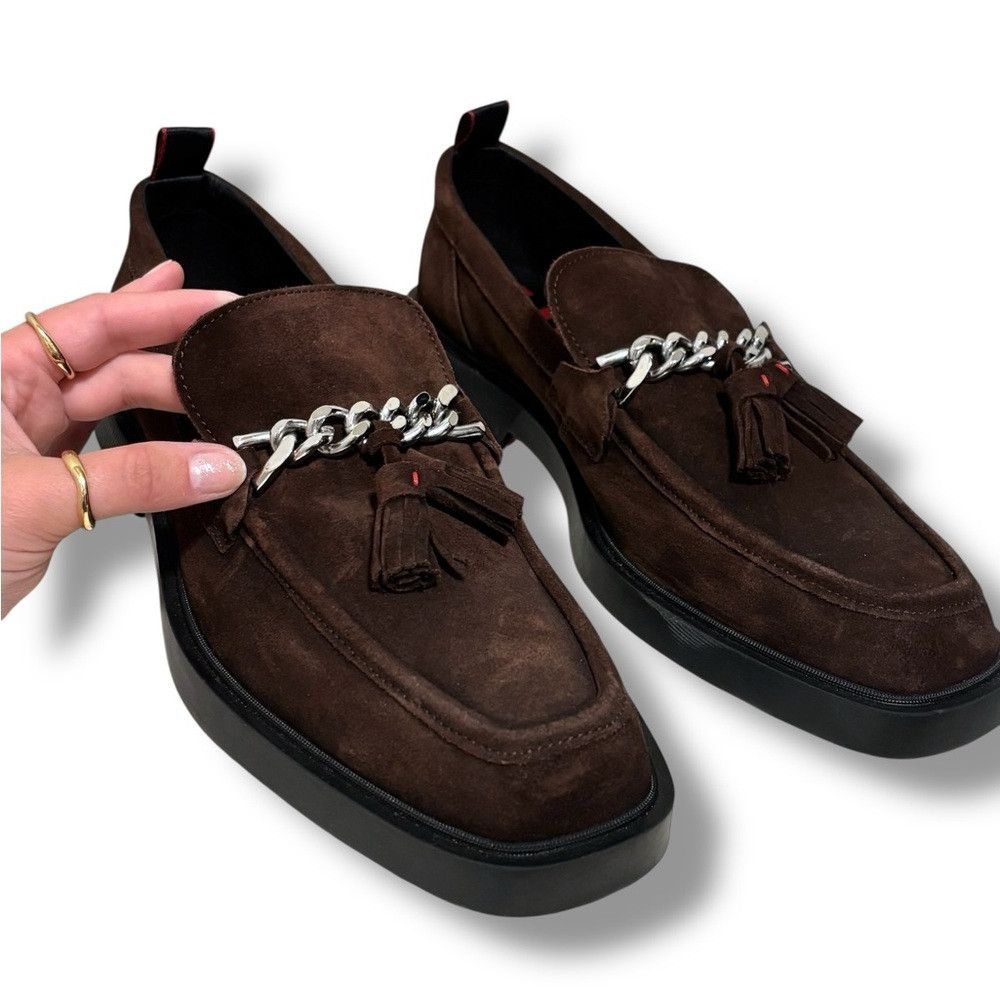 Hugo HUGO Iker Brown Suede Slip-On Tassel Square Toe Loafers Size US 8.5 / EU 41-42 - 1 Thumbnail
