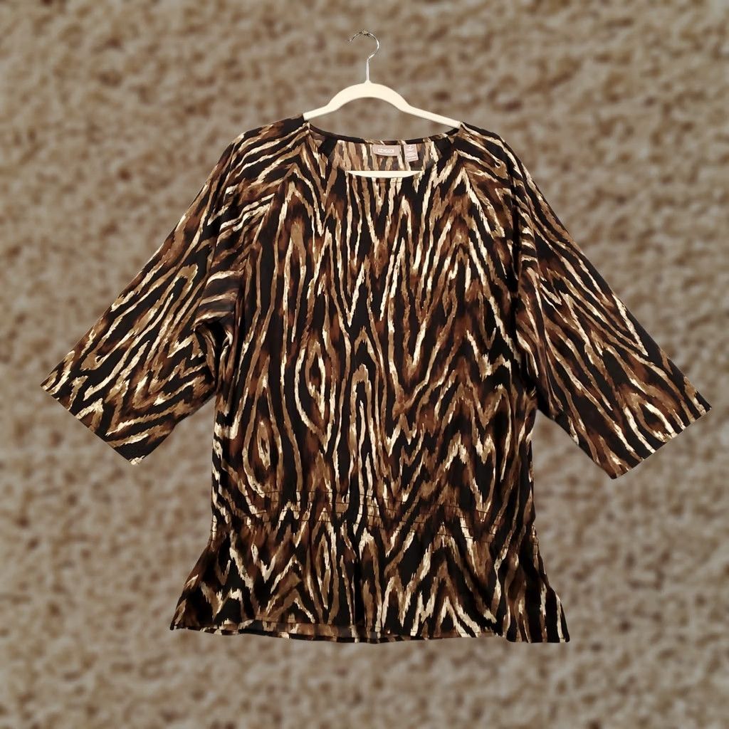 Vintage Chicos Womens Large Brown Black Abstract Artsy Geometric Elastic Waist Top Size L / US 10 / IT 46 - 1 Thumbnail