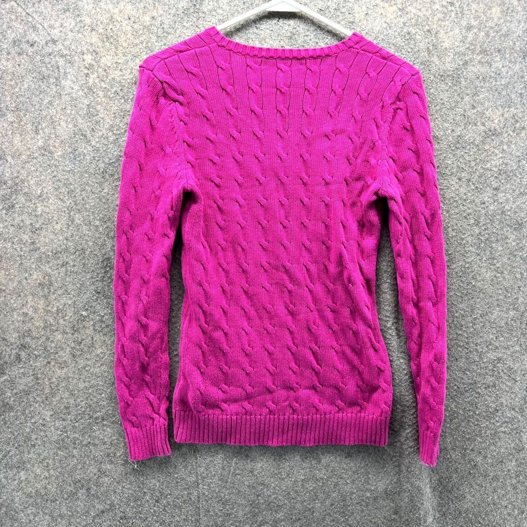 Ralph Lauren VINTAGE Lauren Ralph Lauren Sweater Women Small Pink V-Neck Pullover Cable Knit Pony Pullover Knit Boyfriend S Pink Womens sweaters-allsorts Size S / US 4 / IT 40 - 2 Thumbnail