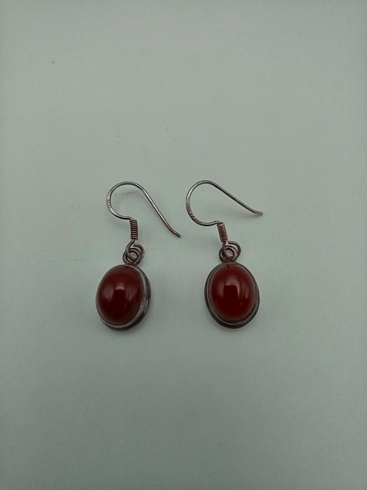 The Unbranded Brand Sterling Silver Carnelian Drop Earrings Oval Cabochon Size ONE SIZE - 1 Thumbnail