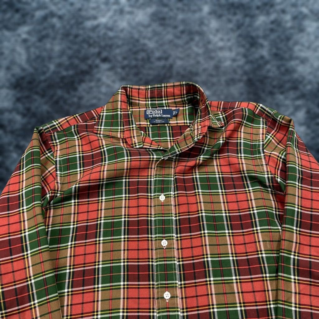 Polo Ralph Lauren Polo Ralph Lauren Shirt Mens Large Multicolor Plaid Regent Classic Cotton Silk Wool Twill Button-Up Long Sleeve Casual Size US L / EU 52-54 / 3 - 1 Thumbnail