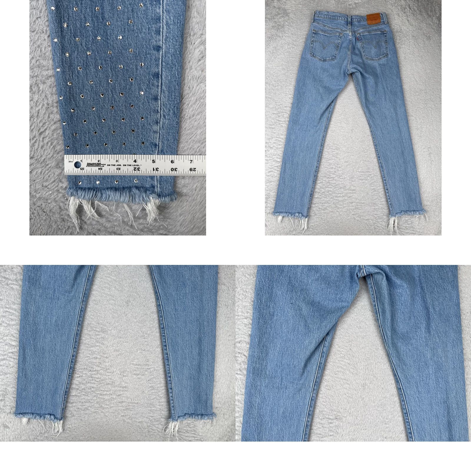 Levi's Levis Jeans Womens 28x28 Blue Denim Premium 501 Skinny Jeweled Mid Rise Cotton Blend Spandex Size 28" / US 6 / IT 42 - 10 Thumbnail