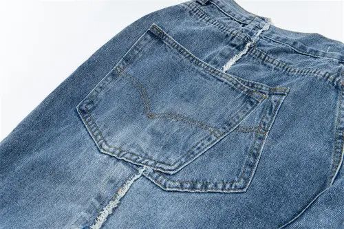 VIBE Men's trendy raw edge stitching gradient washed jeans Size US 32 / EU 48 - 4 Thumbnail