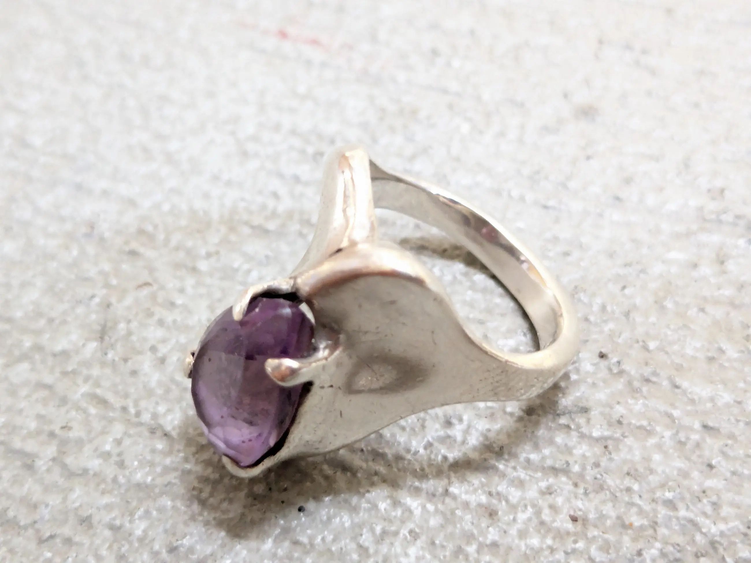 Vintage Vintage Sterling Silver Ring 6.75 Amethyst Modern Abstract Size ONE SIZE - 2 Thumbnail