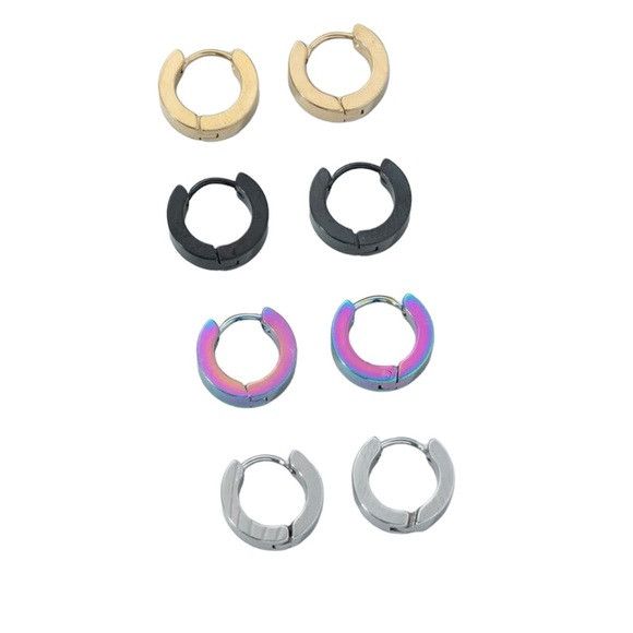 Other 4 Pairs 4 Colors Stainless Steel Hoop Earring Size ONE SIZE - 1 Thumbnail