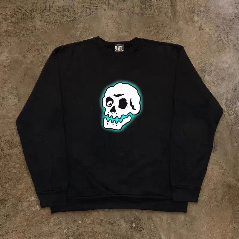 Japanese Brand Black washed retro trend cool skull print sweatshirt Size US L / EU 52-54 / 3 - 1 Thumbnail