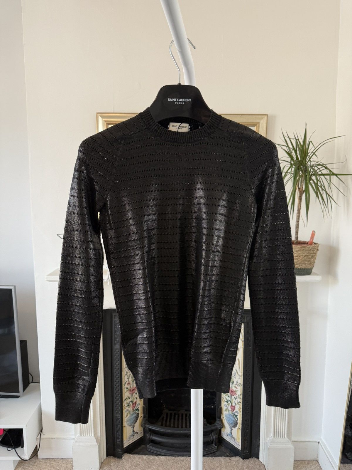 Saint Laurent Paris Saint Laurent Shiny Black Striped Sweater Size XS / US 0-2 / IT 36-38 - 1 Thumbnail