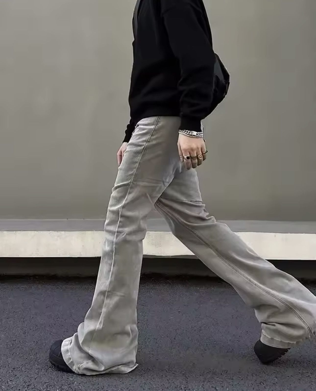 Denime × Jean Kanye Cyber Y2K Fashion Baggy Stacked Flare Jeans Size US 29 - 3 Thumbnail