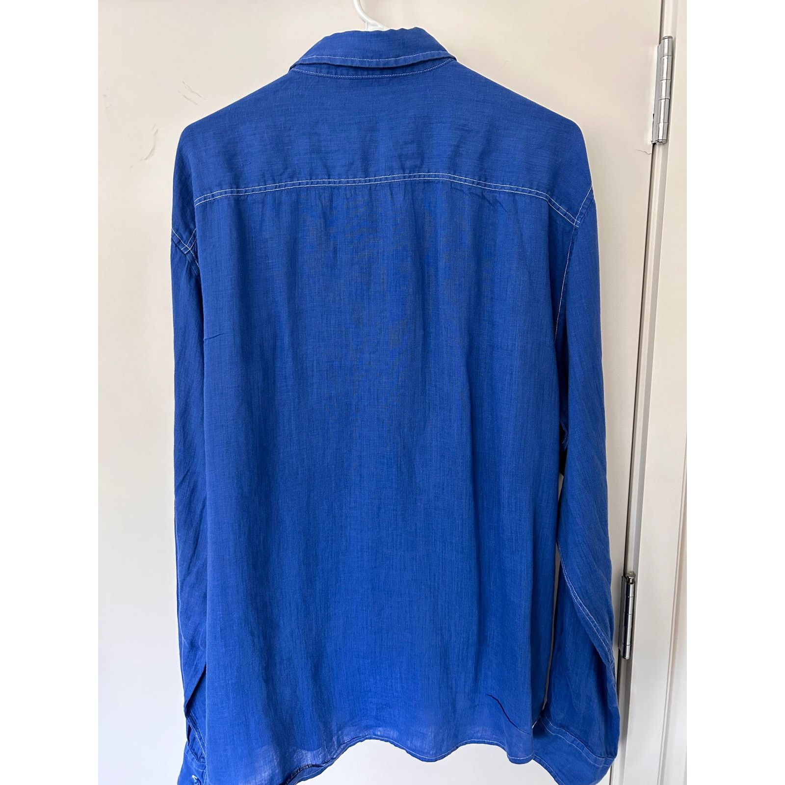 PATRICK ASSARAF Patrick Assaraf Cobalt Blue Linen Long Sleeve shirt XL Size US XL / EU 56 / 4 - 2 Thumbnail