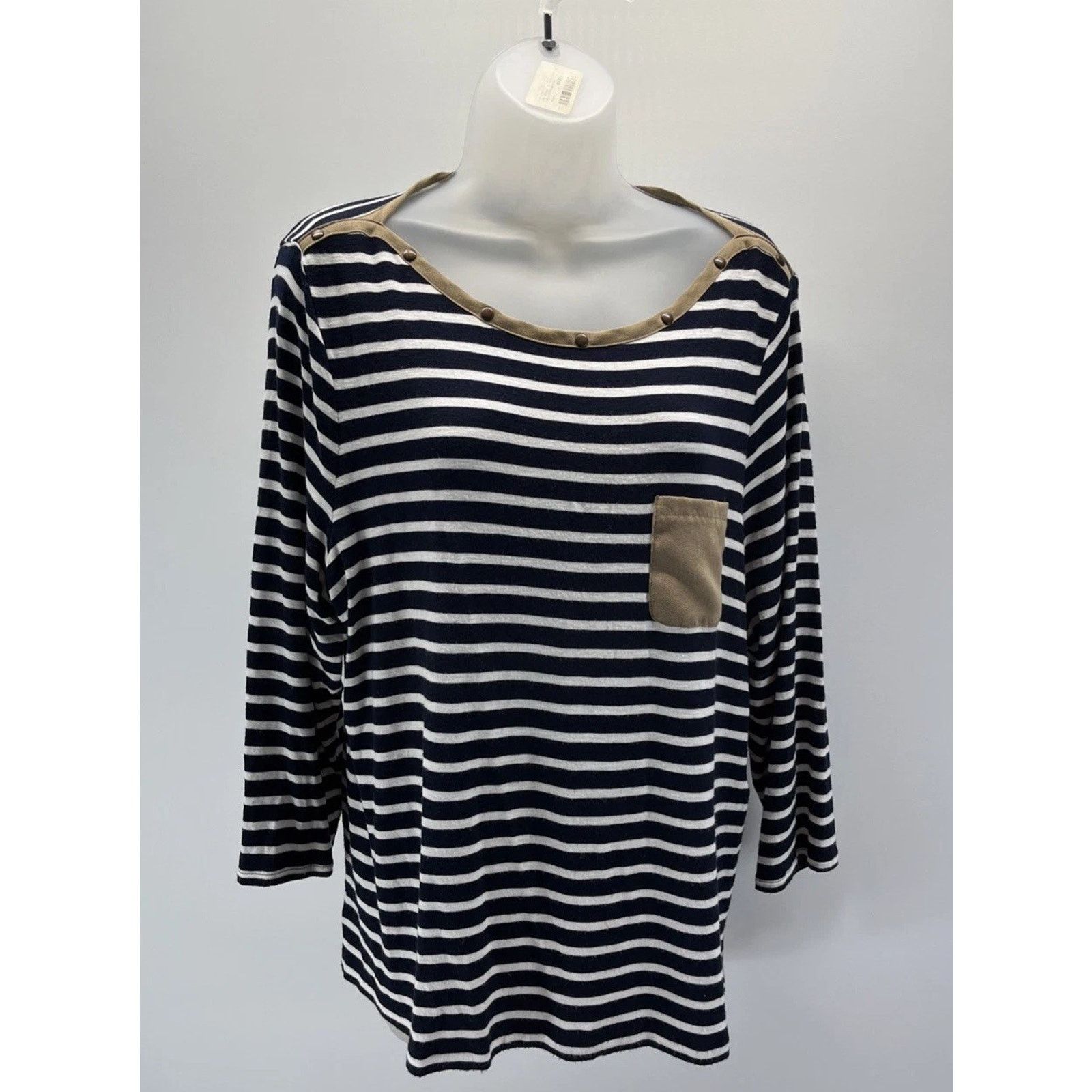 Chicos Chico's Indigo White Jumper Top Faux Suede Trim Size 2 Size L / US 10 / IT 46 - 1 Thumbnail