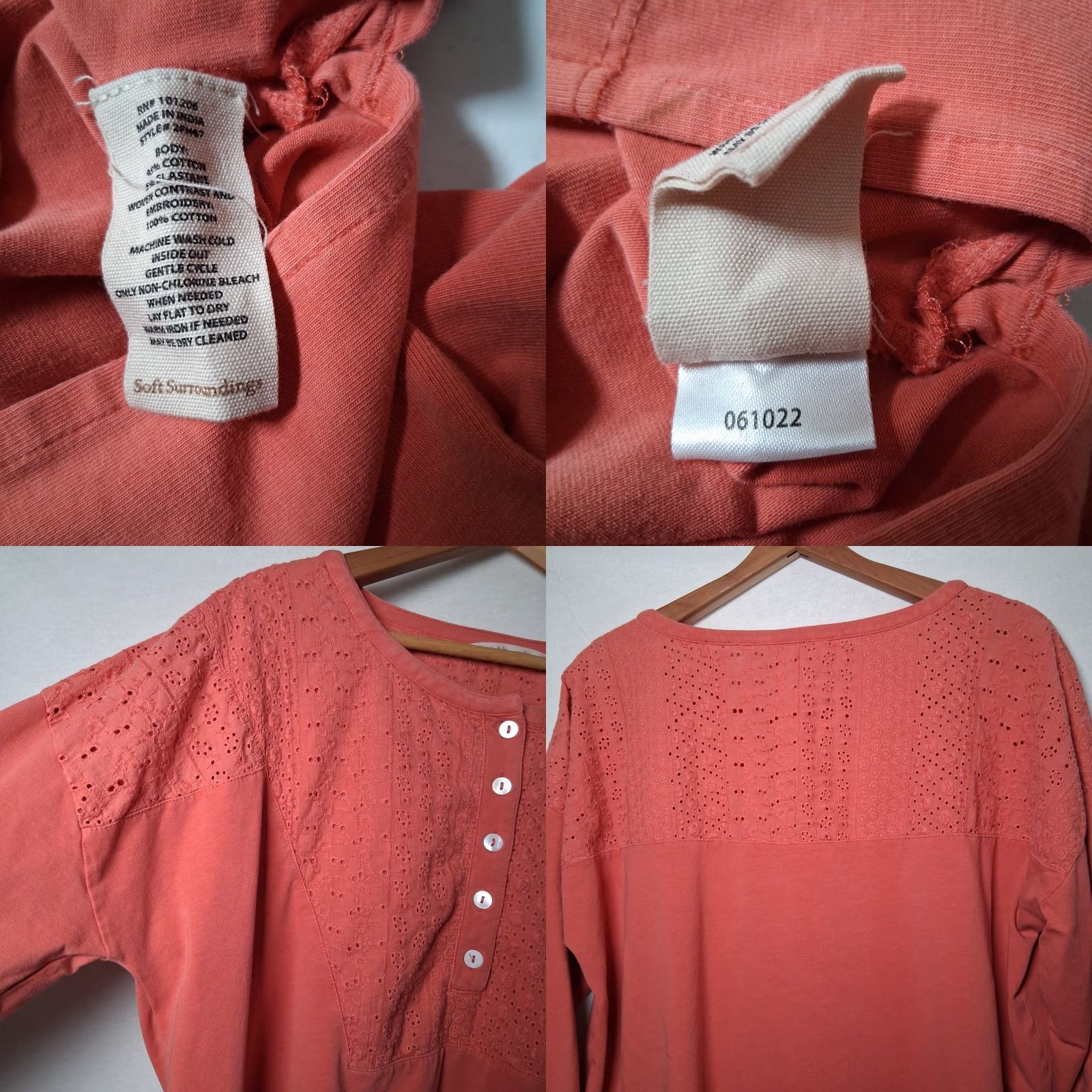 Soft Surroundings Soft Surroundings Henley Shirt Tunic L Coral Knit Eyelet Button Up Long Sleeve Casual Womens Size L / US 10 / IT 46 - 8 Thumbnail