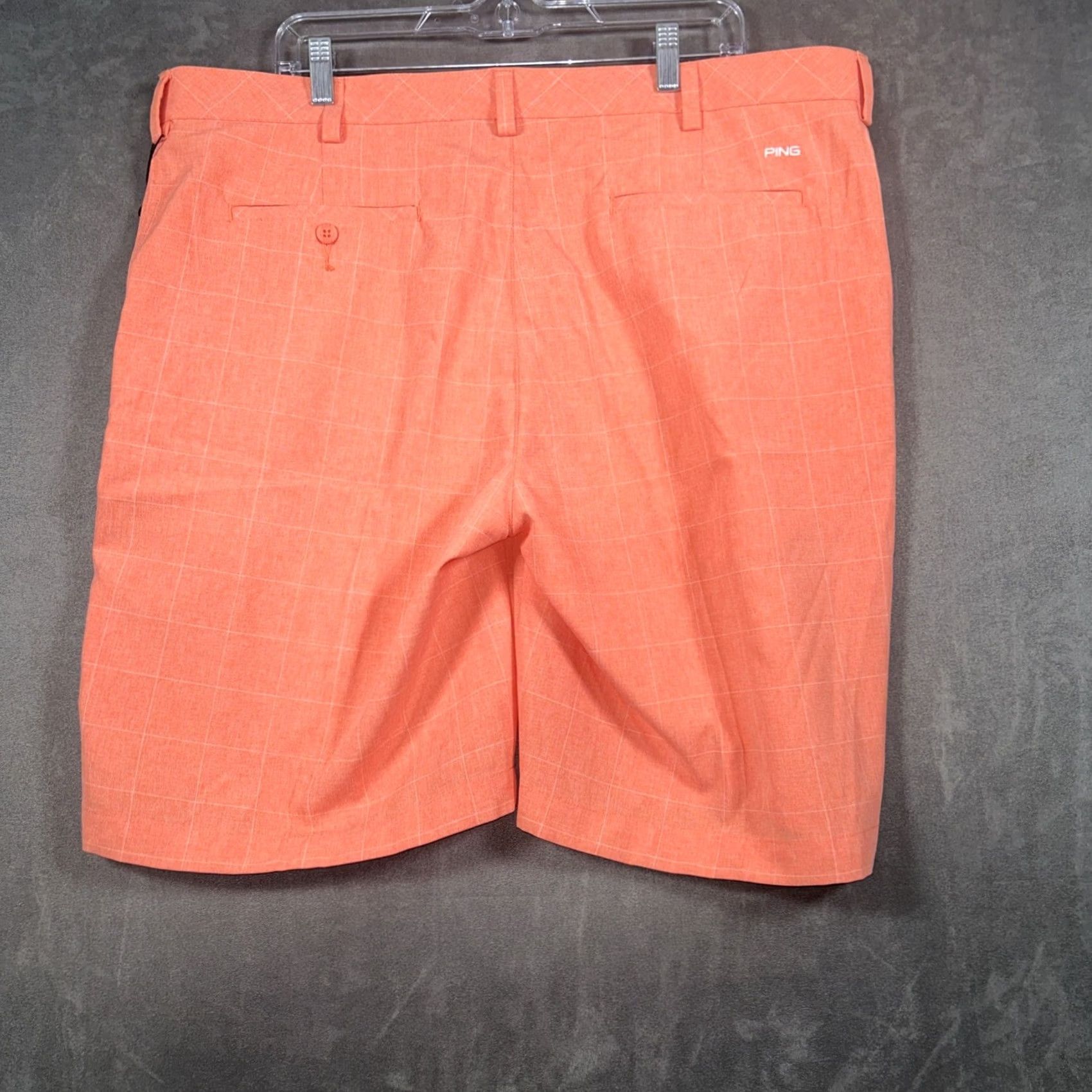 Vintage PING Golf Shorts Mens 40 (Fits 42) Salmon Plaid Performance Khakis Orange 42 Size US 42 / EU 58 - 4 Thumbnail