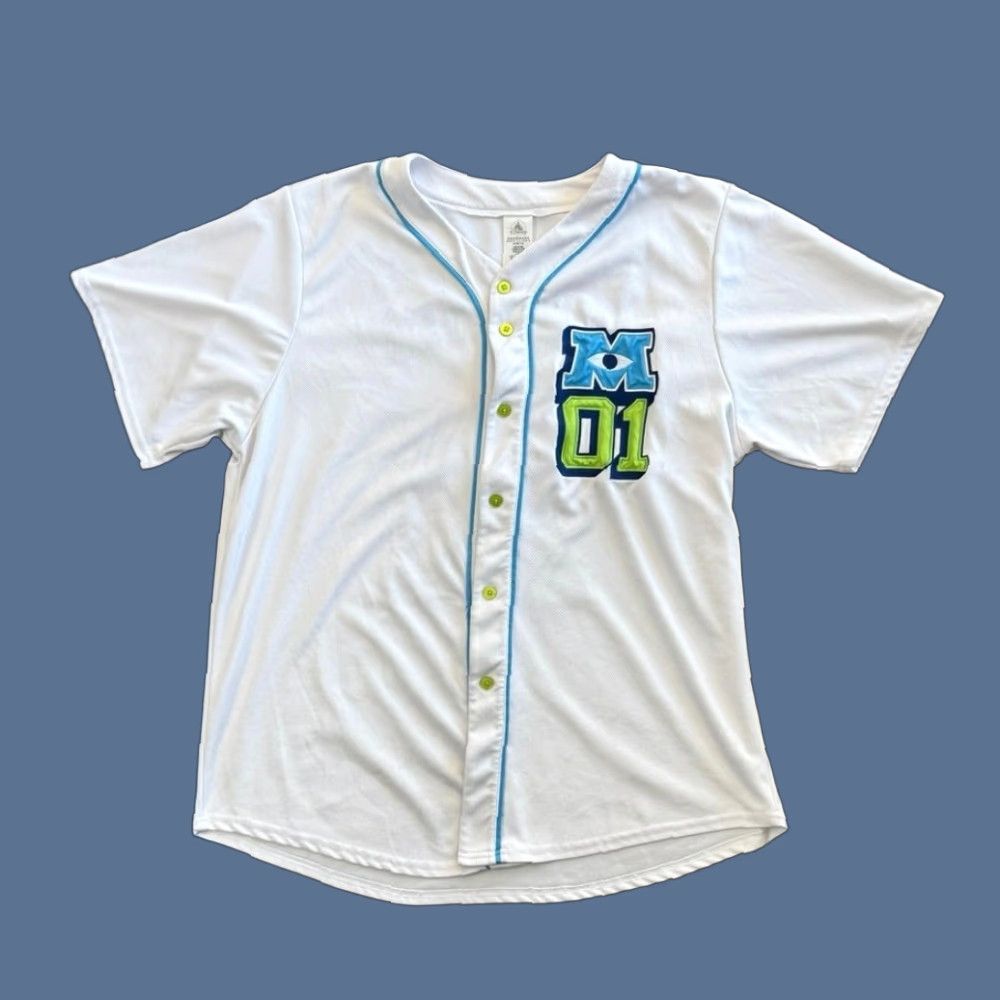 Disney Disney Monsters Inc. Baseball Jersey Mike Wazowski Size XL White Embroidered Men Short Sleeve Jersey Size US XL / EU 56 / 4 - 1 Thumbnail