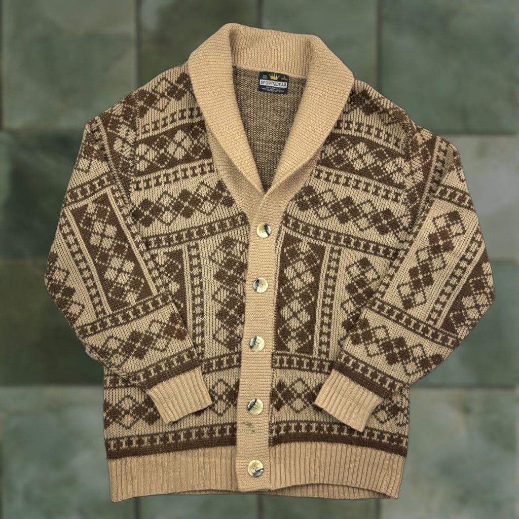 VINTAGE Sears Cardigan Shirt Adult Large Multicolor Geometric 70s