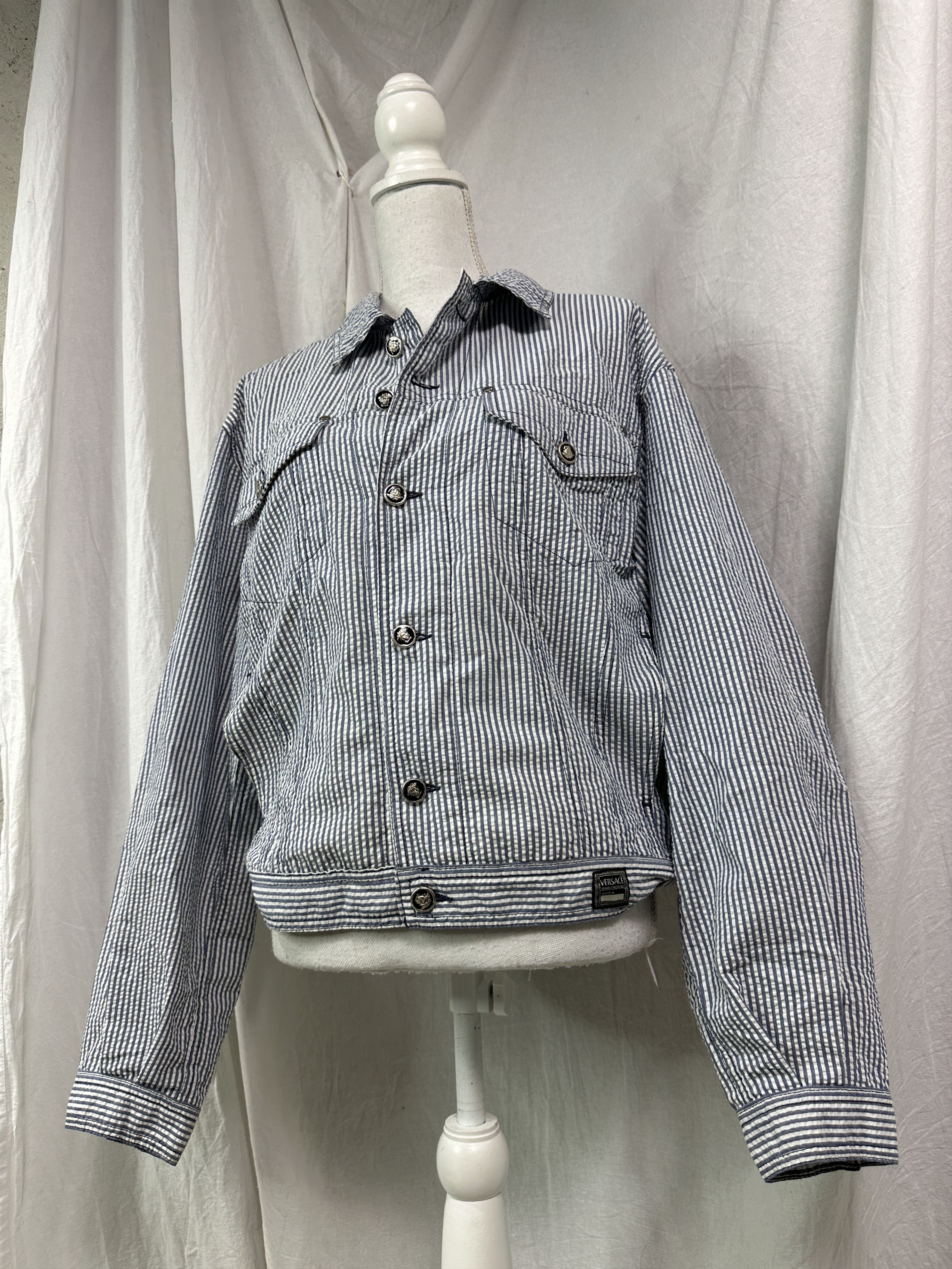 Versace Jeans Couture Vintage Striped Versace Jeans Couture Denim Jacket Y2K Size M / US 6-8 / IT 42-44 - 1 Thumbnail