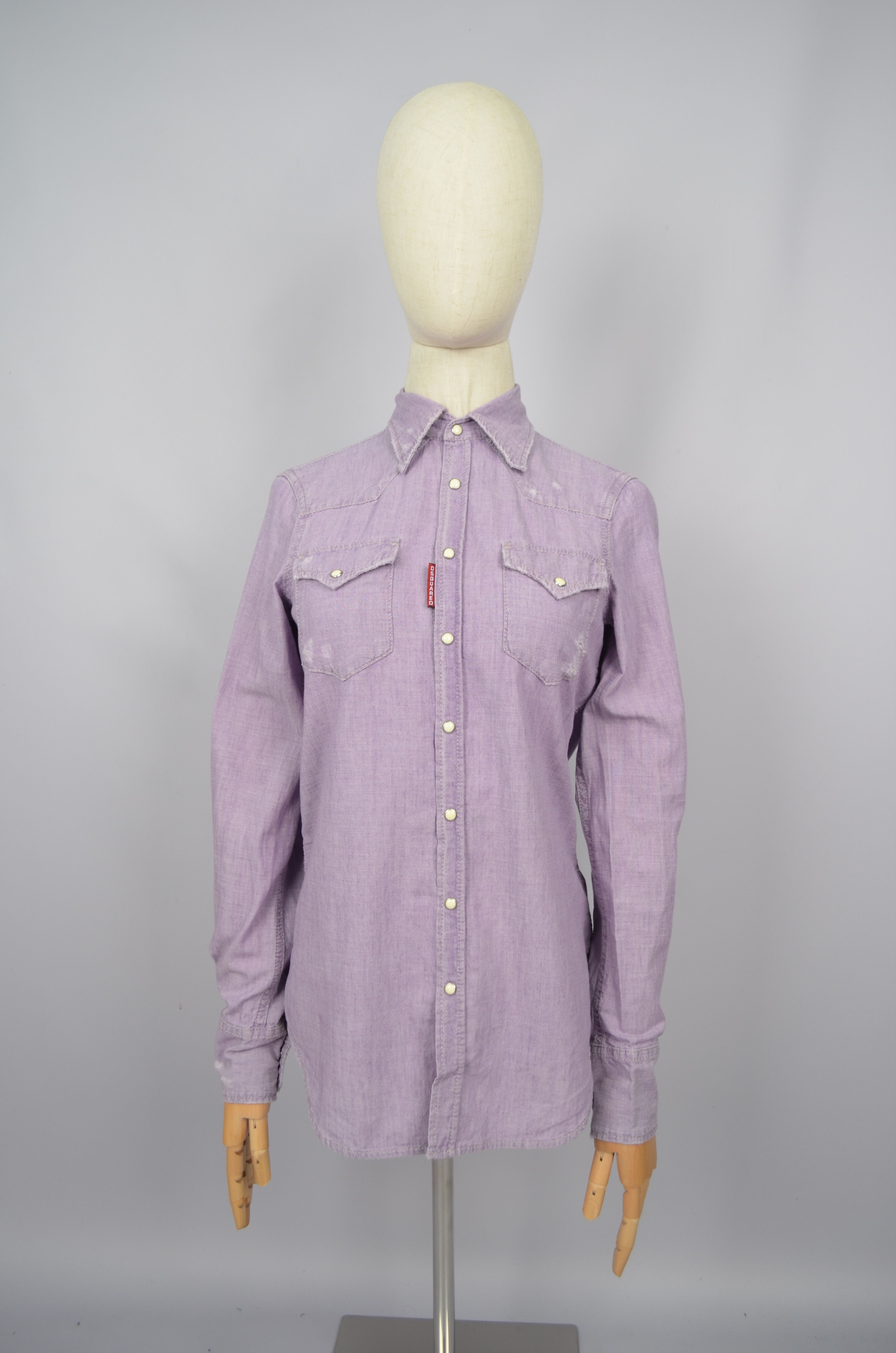 Designer × Dsquared2 Dsquared2 Denim Western Snap Distressed Shirt Violet Size 40 Size S / US 4 / IT 40 - 2 Thumbnail