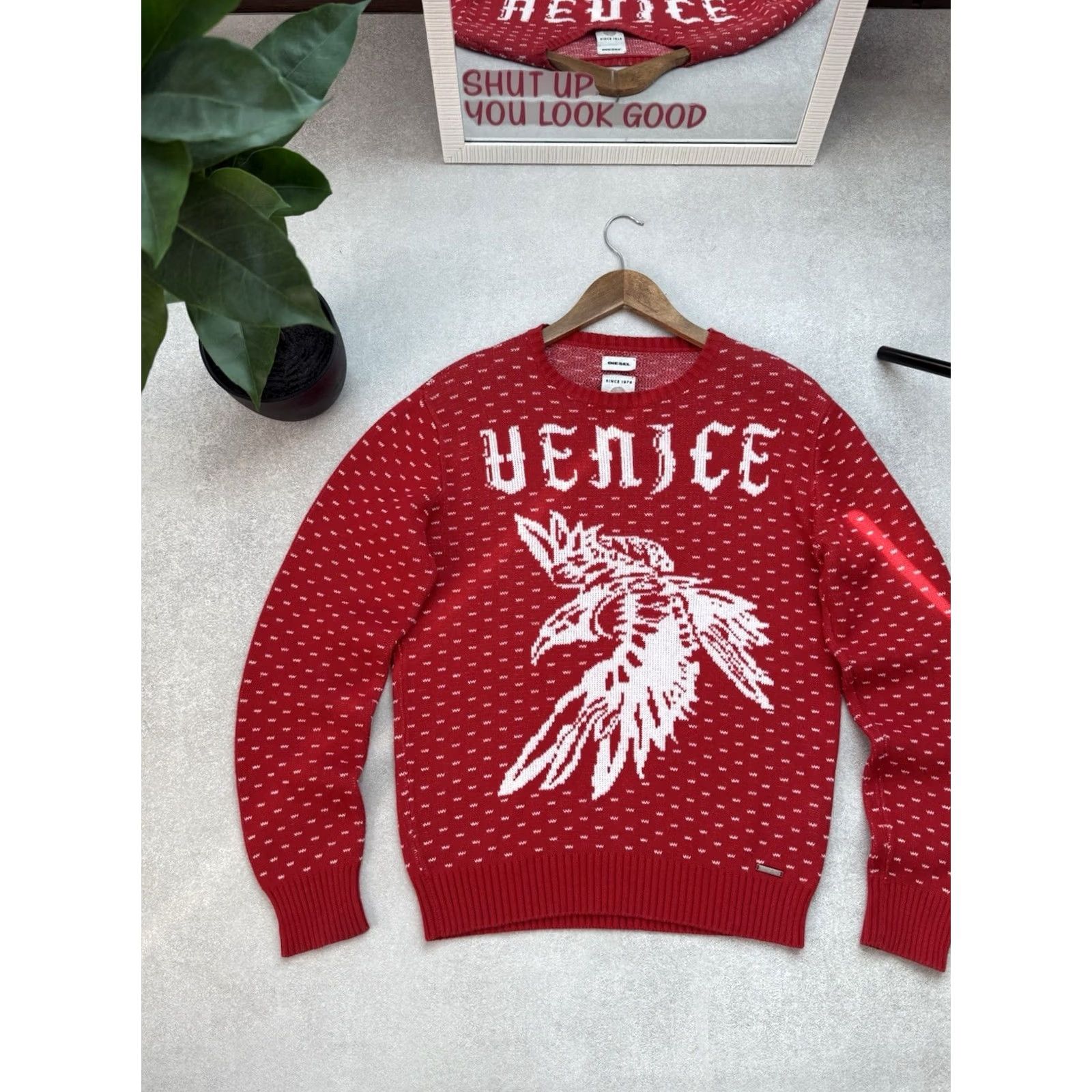 Diesel VINTAGE Diesel Venice Rare Sweater Men’s Pullover Eagle Red White Cotton M Crew Neck Knit Pullover Diesel Venice City 90s Mens Size US M / EU 48-50 / 2 - 3 Thumbnail