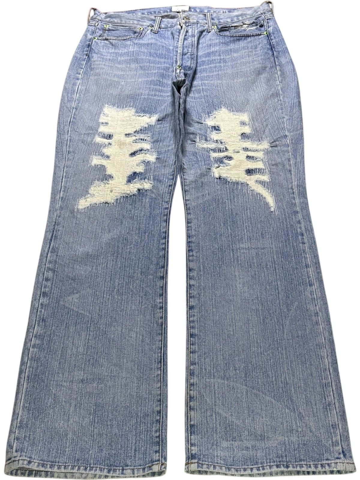 Japanese Brand Vintage Japanese Brand Blue Wash Sashiko Rip Bootcut Jean Size US 34 / EU 50 - 1 Thumbnail