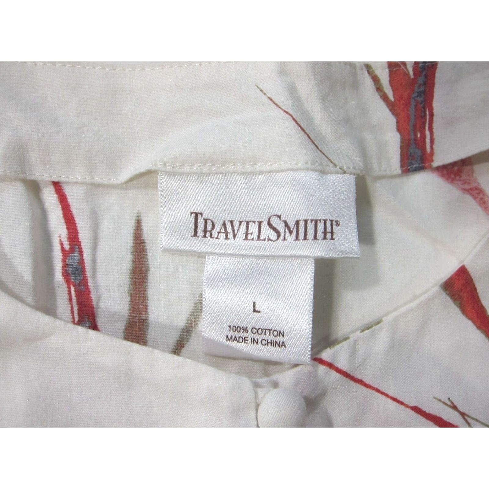 Vintage TravelSmith Blouse Tunic 100% Cotton Floral Button Down White Large Women XS? Size L / US 10 / IT 46 - 3 Thumbnail