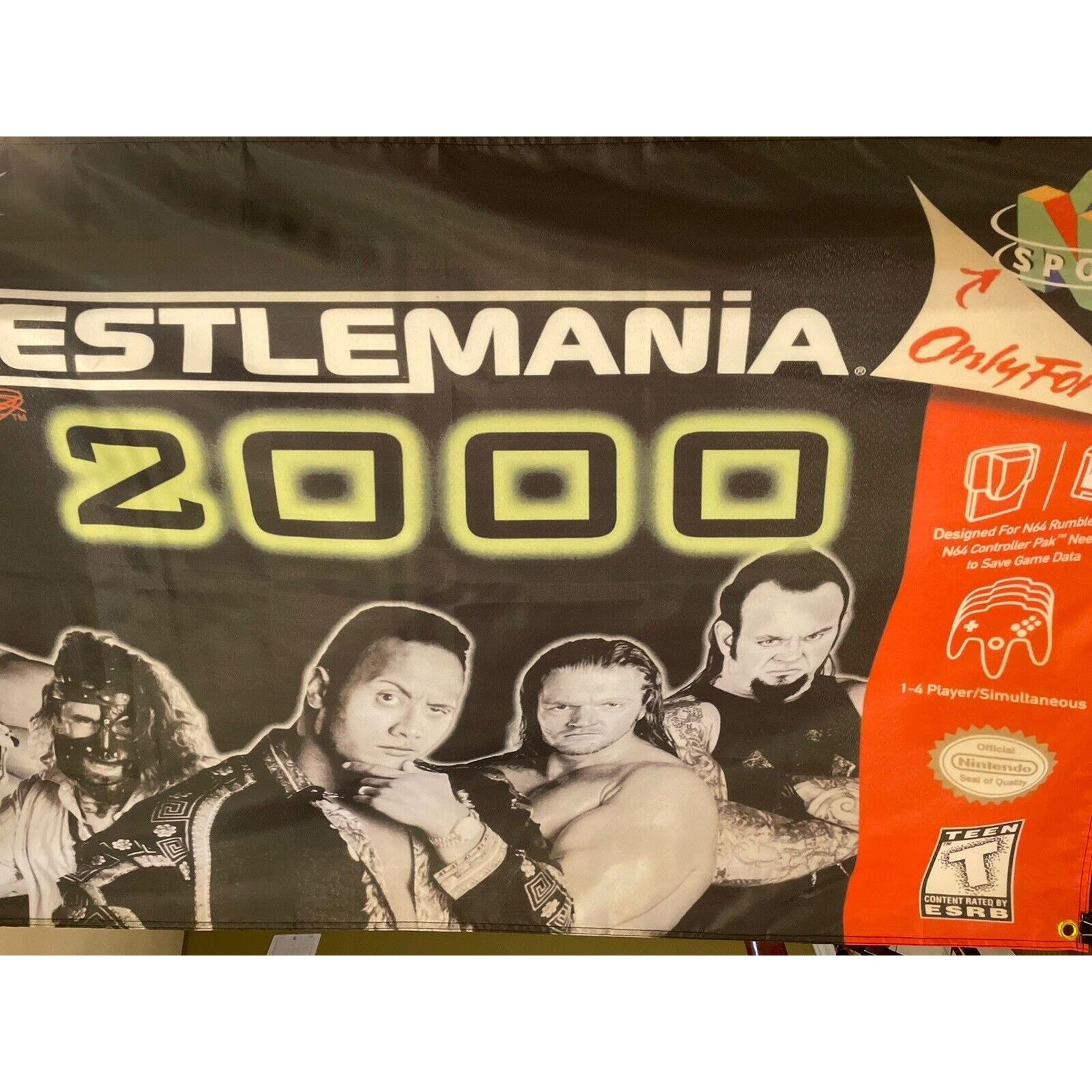 Nintendo WWF Wrestlemania 2000 Nintendo N64 5ft Flag Poster 1999 Rock Size ONE SIZE - 3 Thumbnail