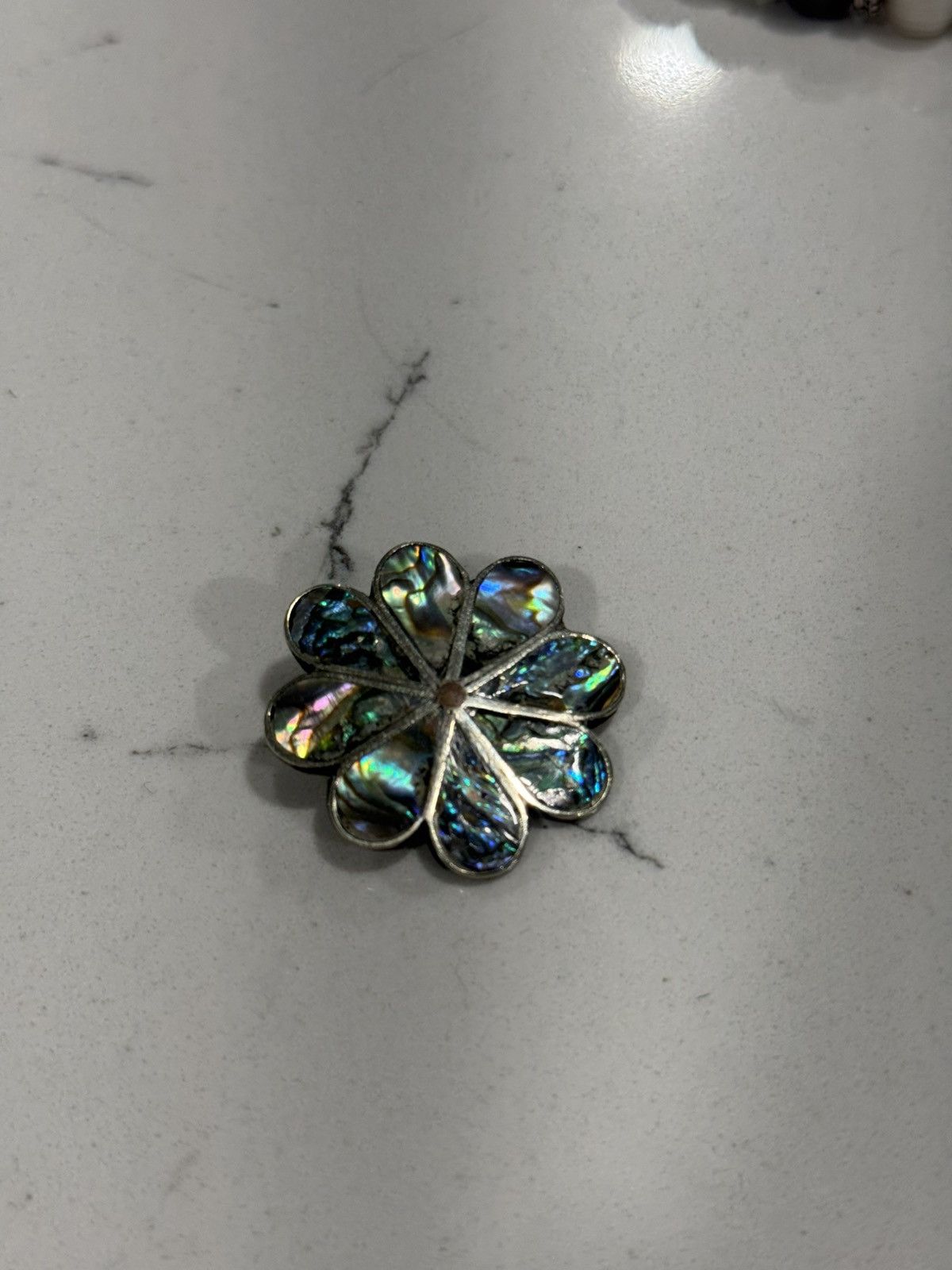 Sterling Silver Vintage Abalone Shell Flower Brooch Mexico Silver Size ONE SIZE - 4 Thumbnail