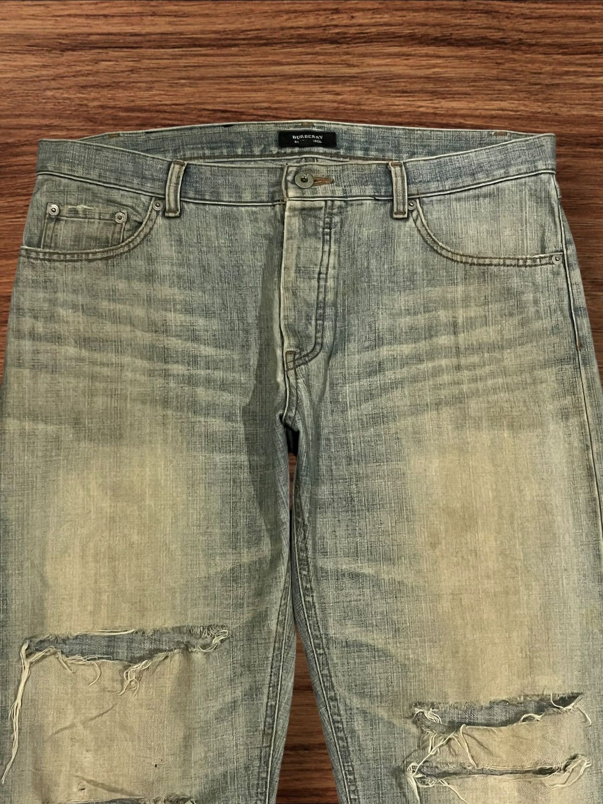 Black Label × Burberry ⚡️Sick⚡️Burberry Black Label Mud Wash Distress Buttonfly Jeans Size US 35 - 4 Thumbnail