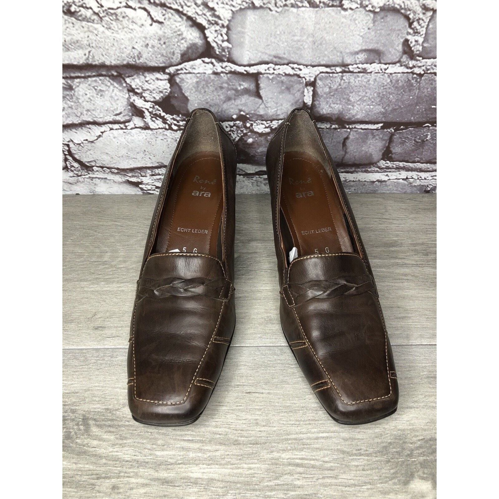 Other Rene By Ara Brown Leather Braided Square Toe Pump Heels Shoe Size US 7 / IT 37 - 15 Thumbnail