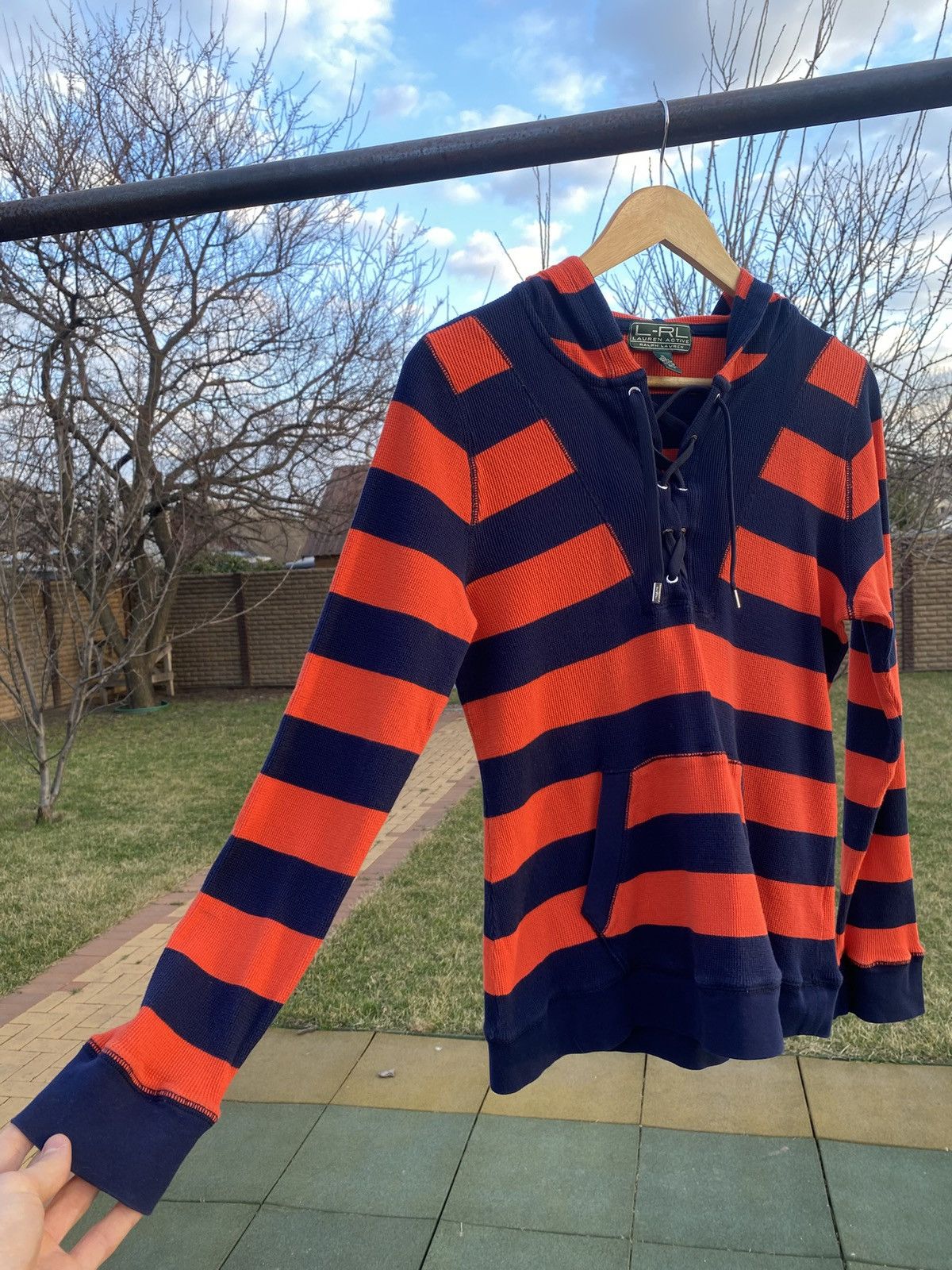 Polo Ralph Lauren × RLX Ralph Lauren × Vintage Vintage Ralph Lauren striped lace-up hoodie Y2K sweater Size XL / US 12-14 / IT 48-50 - 5 Thumbnail