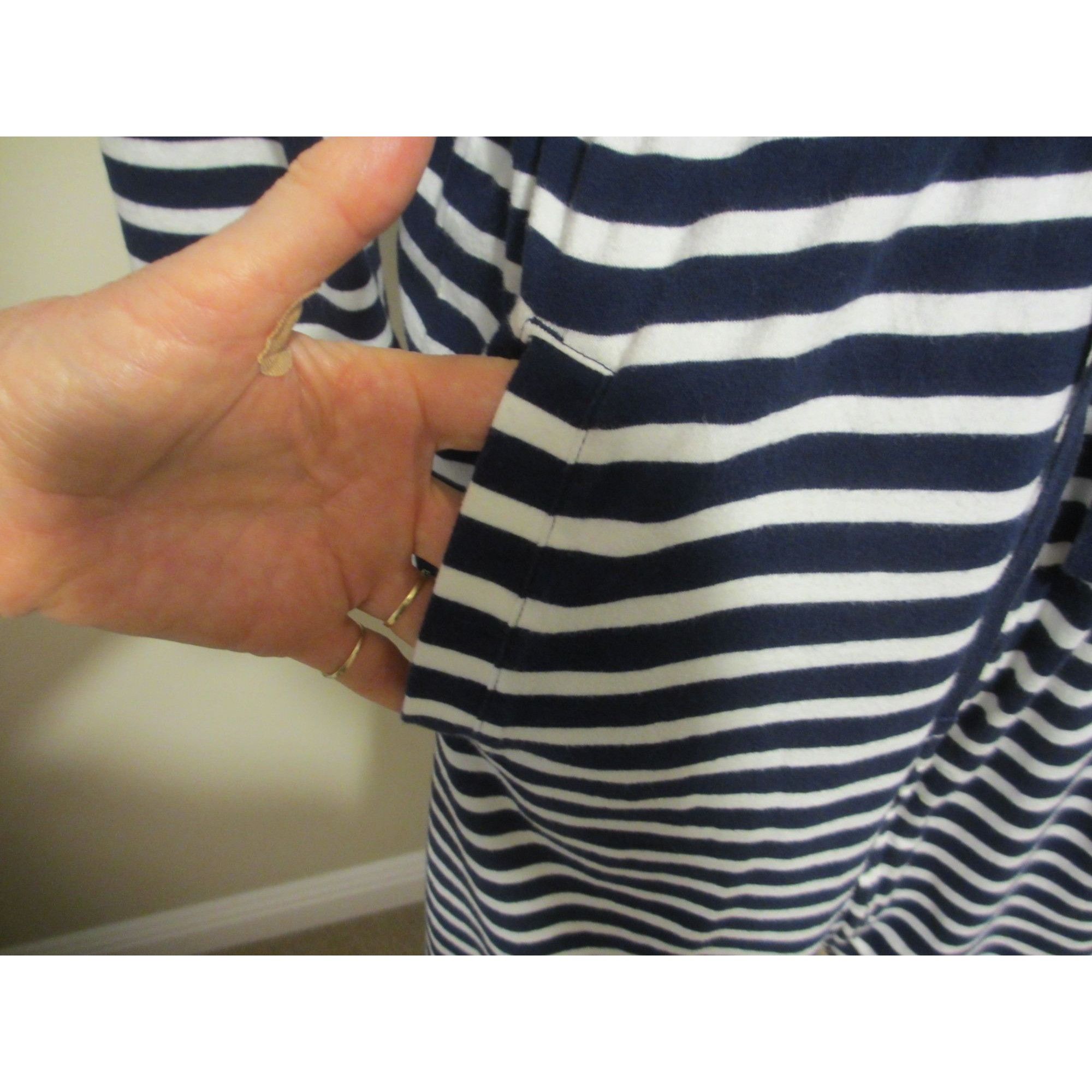 Lands' End Lands End Navy & White Striped Hooded Drawstring Waist Robe Size M / US 6-8 / IT 42-44 - 8 Thumbnail
