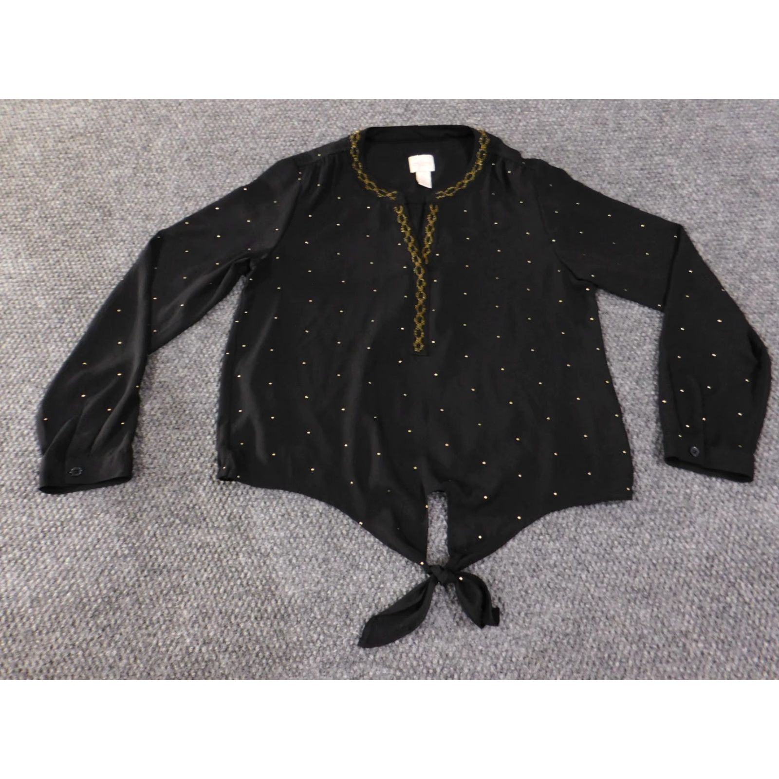 Vintage Chicos Blouse Women 0 Black Studded Embroidery Tie Front Knit Polyester Long Sleeve Casual Everyday Size XS / US 0-2 / IT 36-38 - 3 Thumbnail